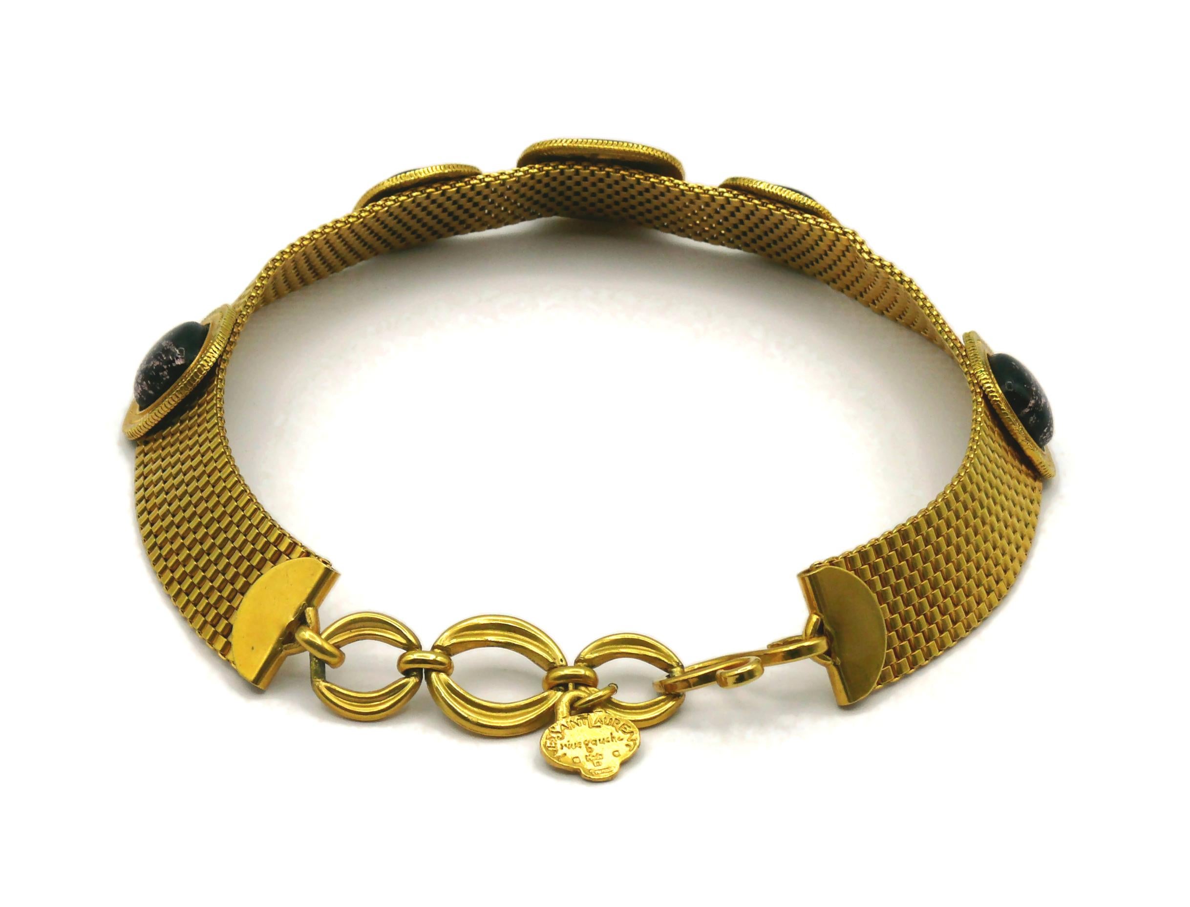 YVES SAINT LAURENT YSL Vintage Gold Tone Mesh & Glass Cabochon Choker Necklace In Good Condition For Sale In Nice, FR