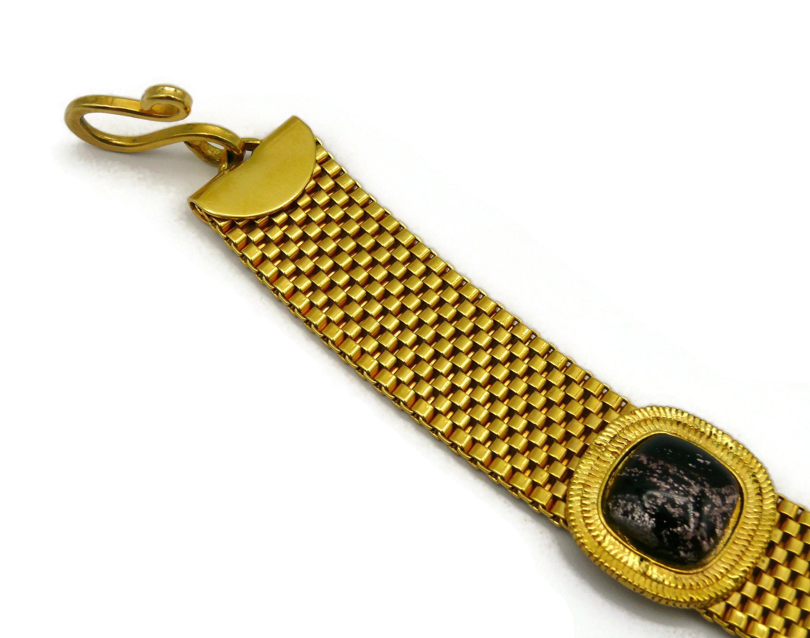 Women's YVES SAINT LAURENT YSL Vintage Gold Tone Mesh & Glass Cabochon Choker Necklace For Sale