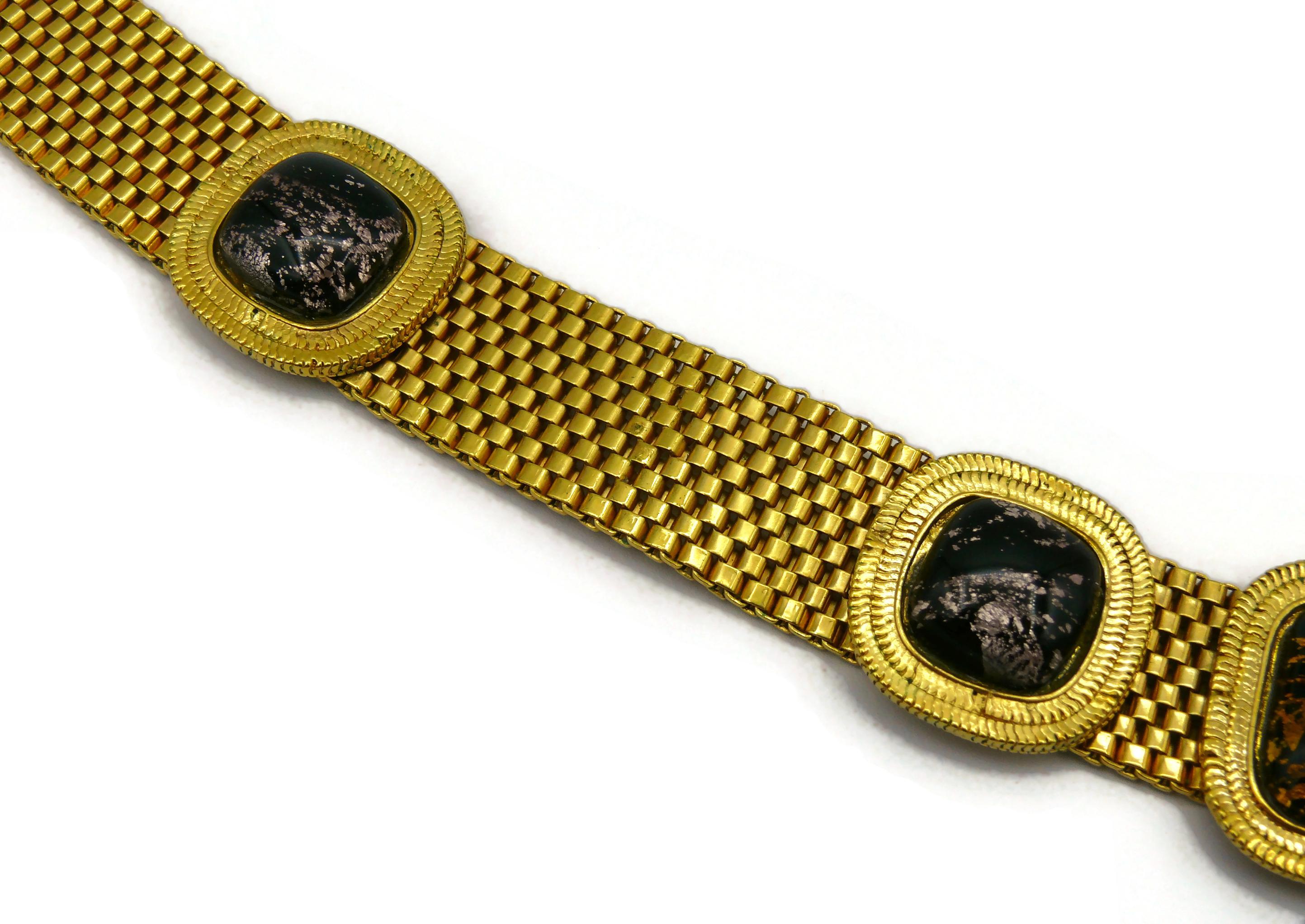 YVES SAINT LAURENT YSL Vintage Gold Tone Mesh & Glass Cabochon Choker Necklace For Sale 1