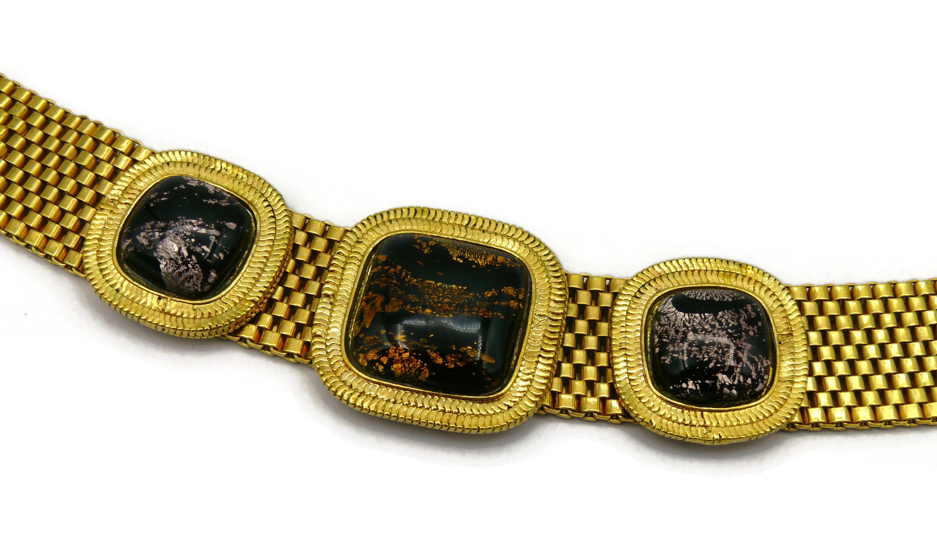 YVES SAINT LAURENT YSL Vintage Gold Tone Mesh & Glass Cabochon Choker Necklace For Sale 2