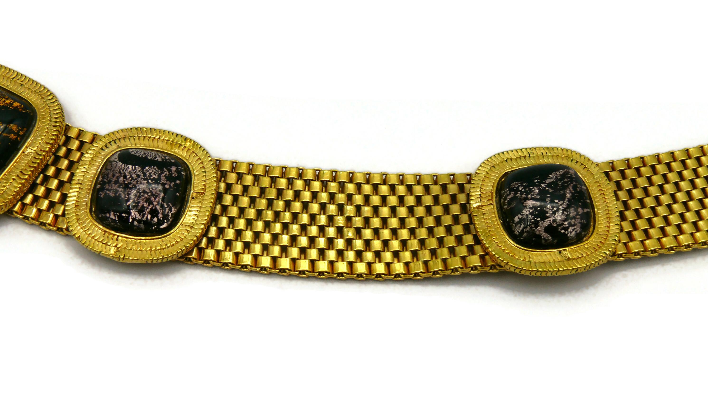 YVES SAINT LAURENT YSL Vintage Choker-Halskette aus goldfarbenem Mesh und Glas mit Cabochon im Angebot 6