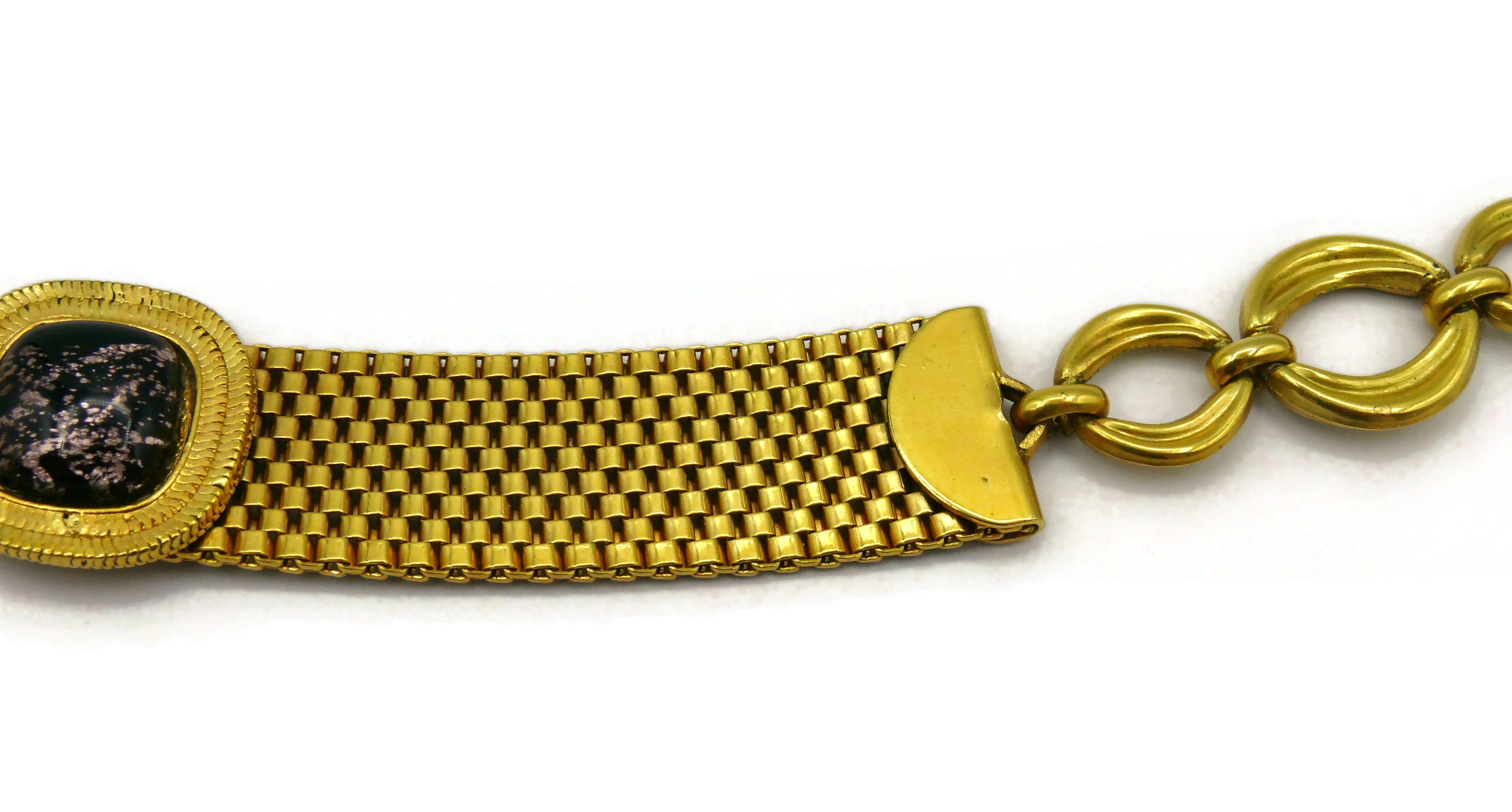 YVES SAINT LAURENT YSL Vintage Gold Tone Mesh & Glass Cabochon Choker Necklace For Sale 4