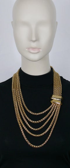 YVES SAINT LAURENT YSL Vintage Gold Tone Multi-Strand Chain Necklace