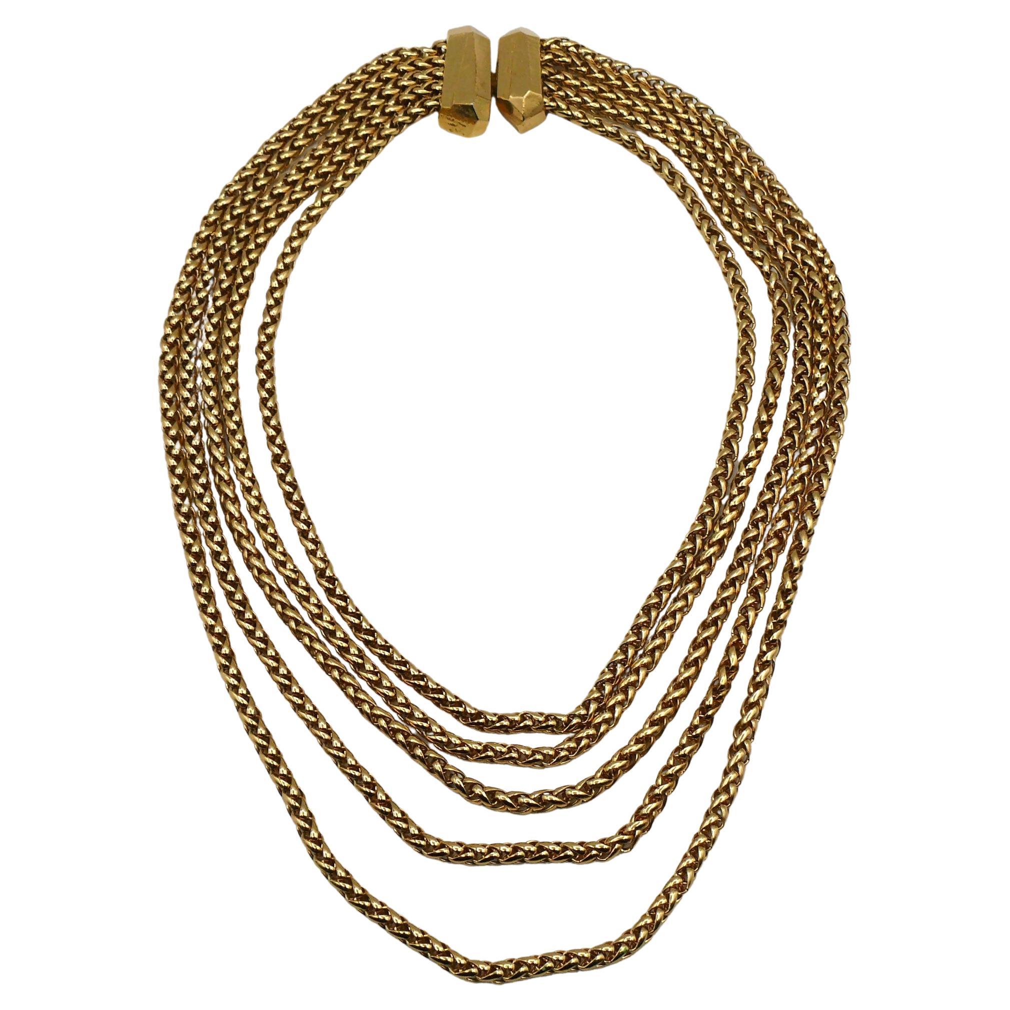 YVES SAINT LAURENT YSL Vintage Gold Tone Multi-Strand Chain Necklace For Sale