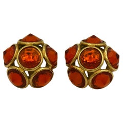 YVES SAINT LAURENT YSL Vintage Gold Tone & Orange Resin Clip-On Earrings