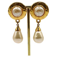 YVES SAINT LAURENT YSL Vintage Gold Tone Pearl and Faux Pearl Dangling Earrings