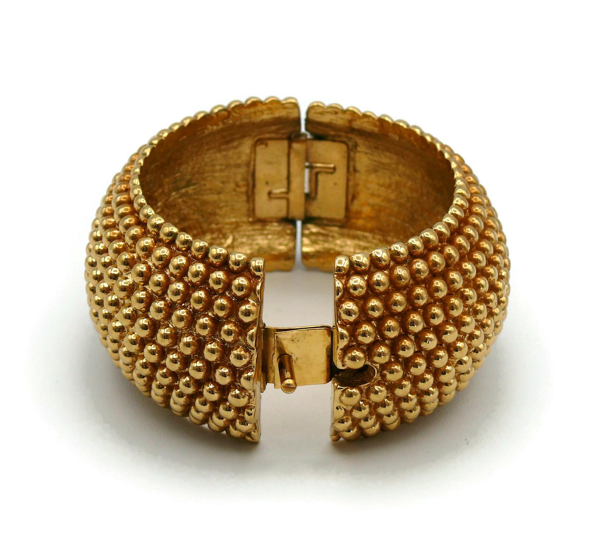 YVES SAINT LAURENT YSL Vintage Gold Tone Pearl Textured Cuff Bracelet For Sale 4