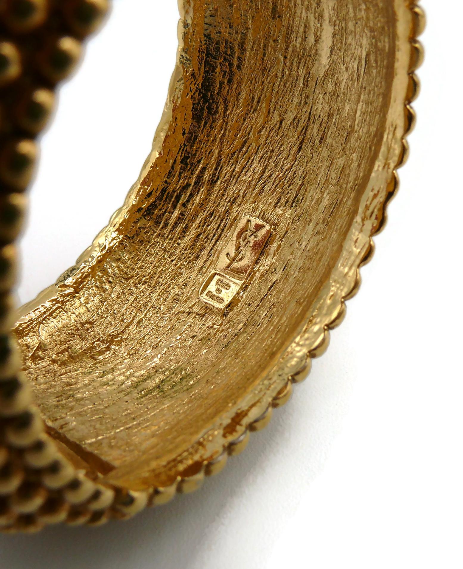 YVES SAINT LAURENT YSL Vintage Gold Tone Pearl Textured Cuff Bracelet For Sale 5