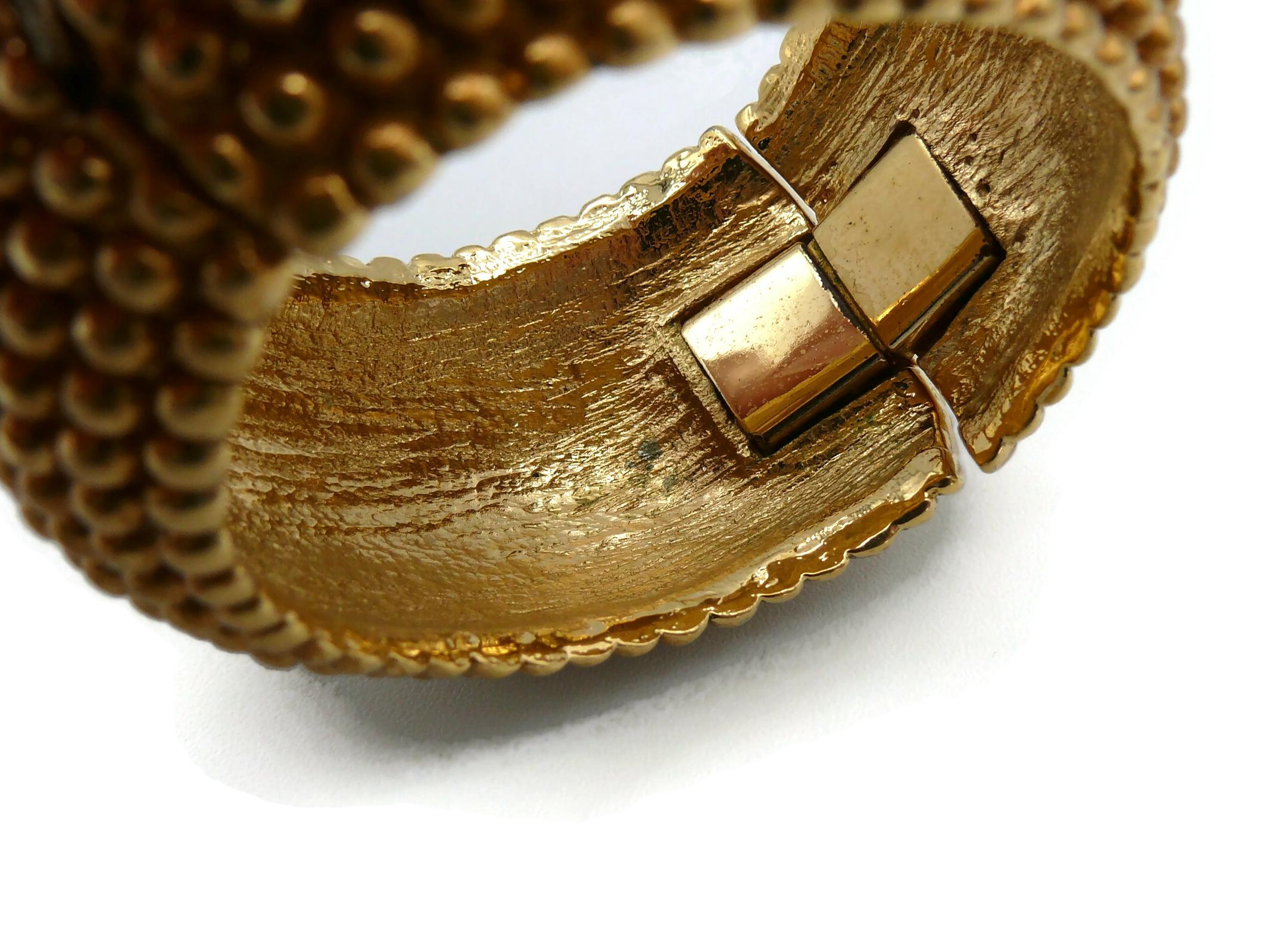 YVES SAINT LAURENT YSL Vintage Gold Tone Pearl Textured Cuff Bracelet For Sale 6