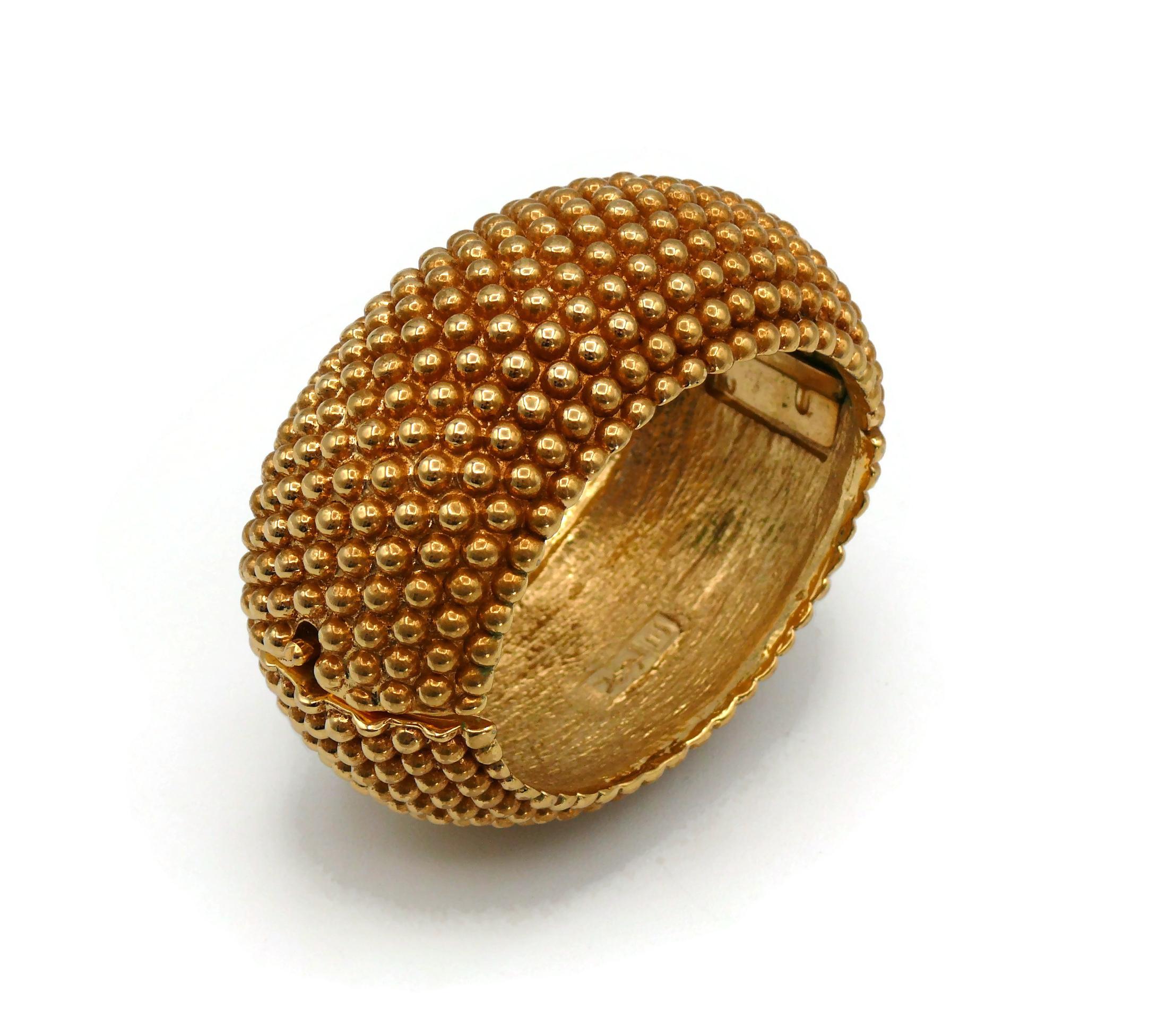 Women's YVES SAINT LAURENT YSL Vintage Gold Tone Pearl Textured Cuff Bracelet For Sale