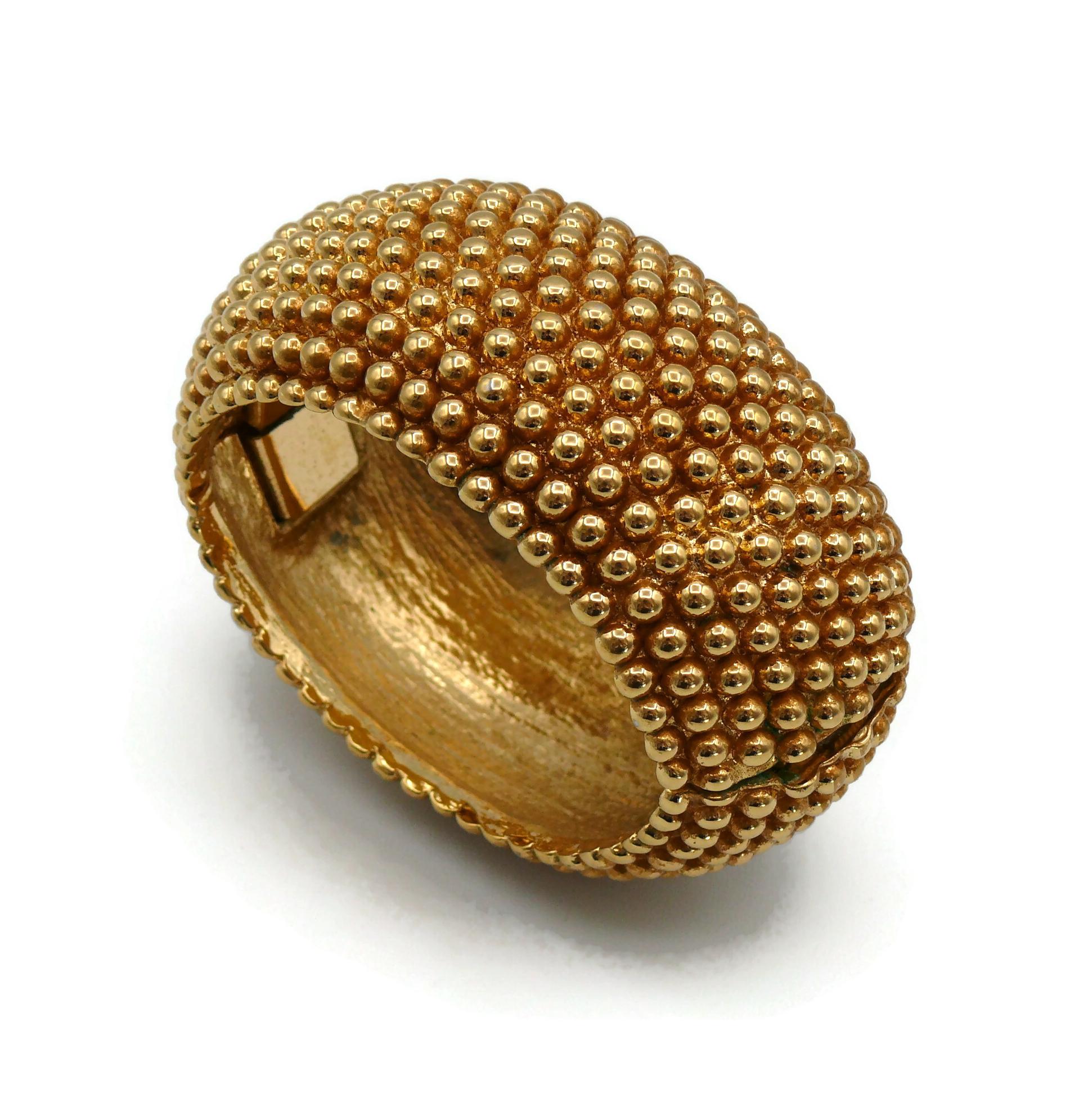 YVES SAINT LAURENT YSL Vintage Gold Tone Pearl Textured Cuff Bracelet For Sale 2