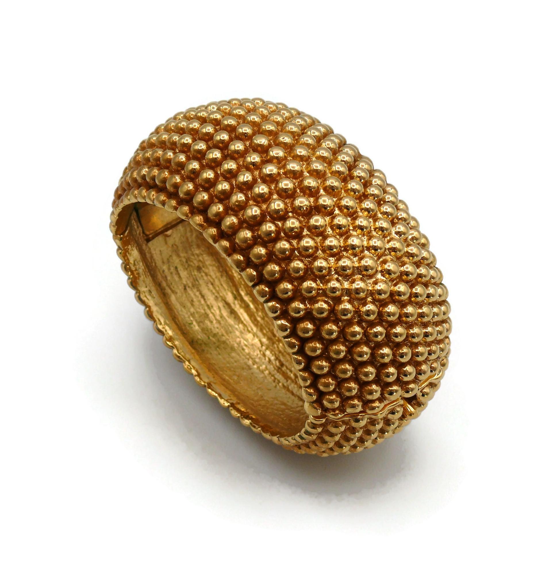 YVES SAINT LAURENT YSL Vintage Gold Tone Pearl Textured Cuff Bracelet For Sale 3