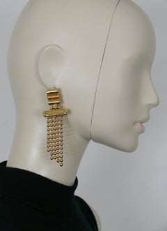 YVES SAINT LAURENT YSL Vintage Gold Tone Rain Dangling Earrings