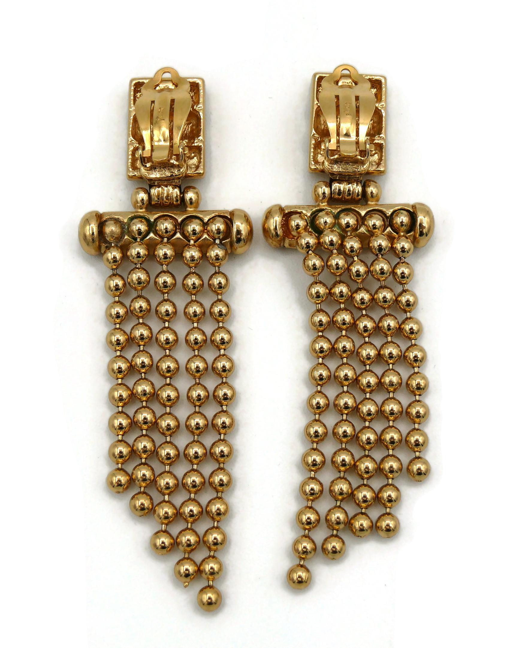 Women's YVES SAINT LAURENT YSL Vintage Gold Tone Rain Dangling Earrings For Sale