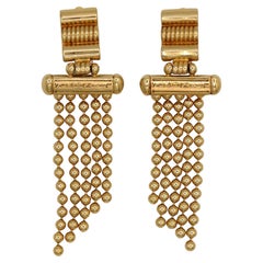 YVES SAINT LAURENT YSL Vintage Gold Tone Rain Dangling Earrings