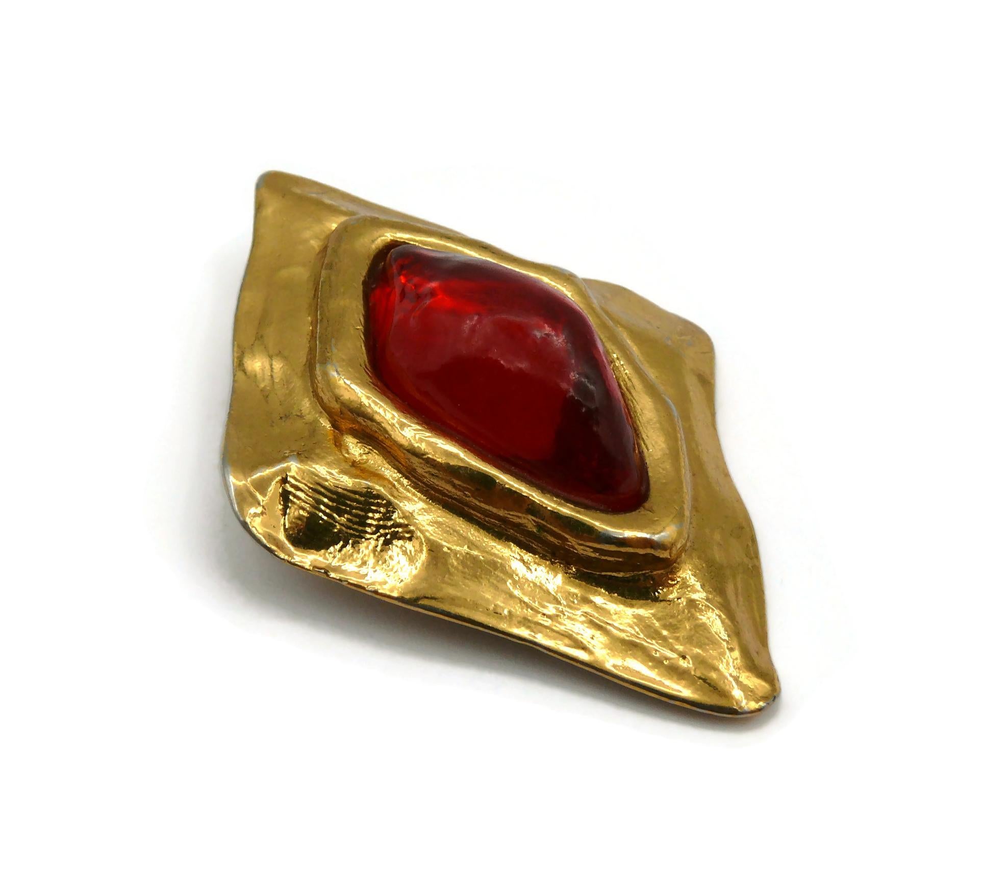 YVES SAINT LAURENT YSL Vintage Gold Tone Red Resin Clip-On Earrings For Sale 6