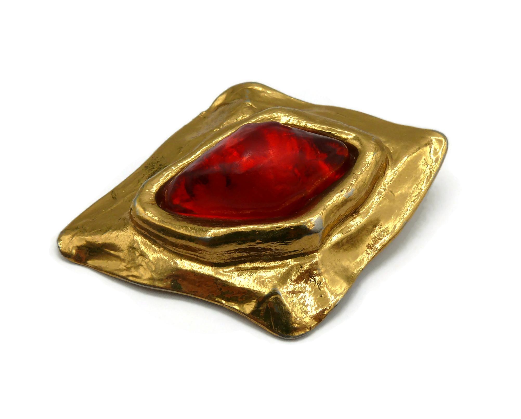 YVES SAINT LAURENT YSL Vintage Gold Tone Red Resin Clip-On Earrings For Sale 7