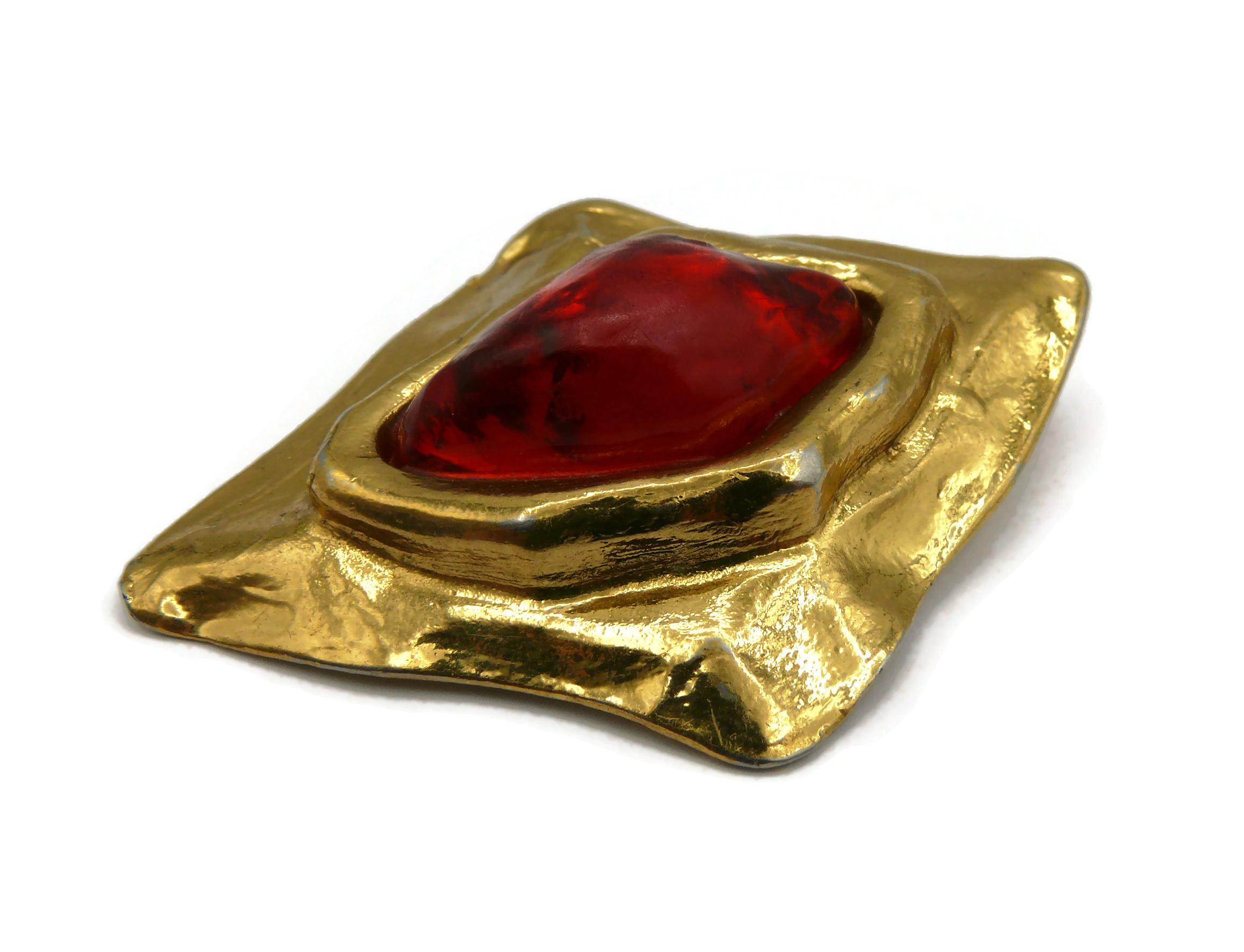 YVES SAINT LAURENT YSL Vintage Gold Tone Red Resin Clip-On Earrings For Sale 8