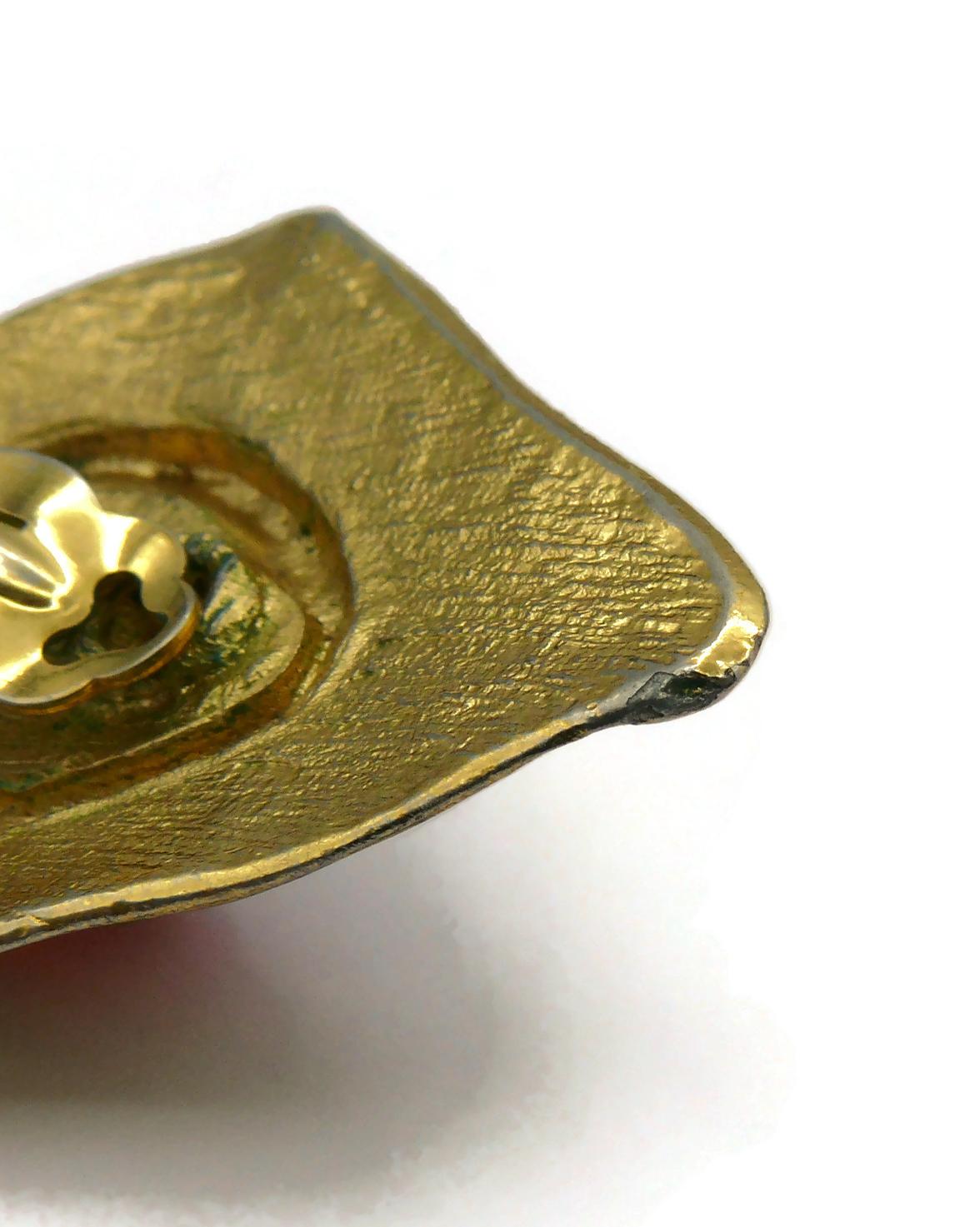 YVES SAINT LAURENT YSL Vintage Gold Tone Red Resin Clip-On Earrings For Sale 10