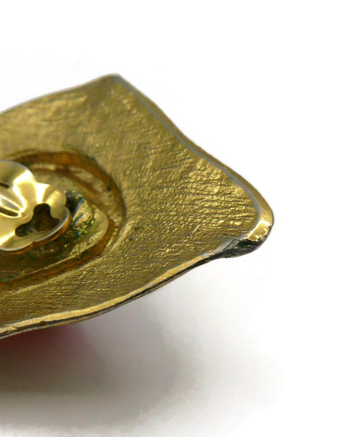 YVES SAINT LAURENT YSL Vintage Gold Tone Red Resin Clip-On Earrings For Sale 8