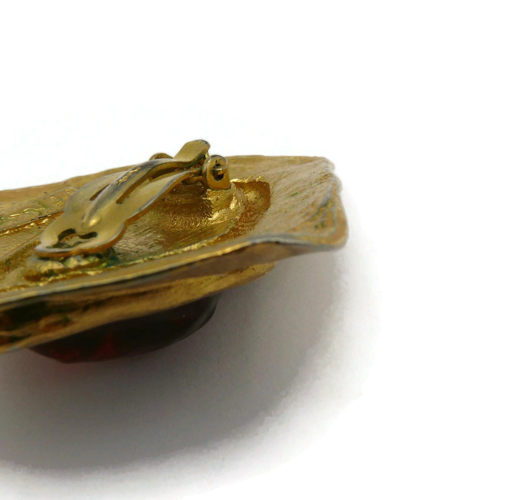 YVES SAINT LAURENT YSL Vintage Gold Tone Red Resin Clip-On Earrings For Sale 11