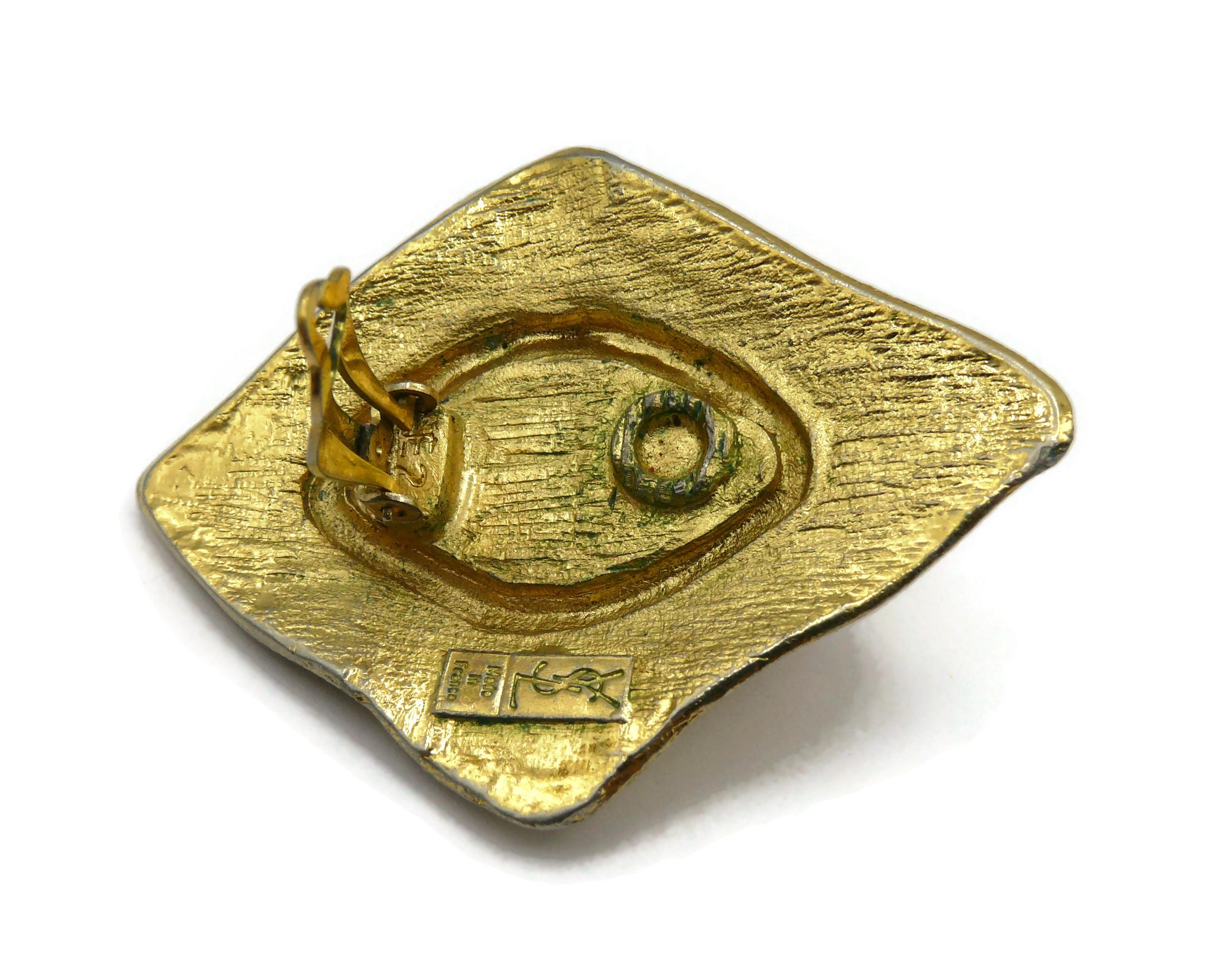 YVES SAINT LAURENT YSL Vintage Gold Tone Red Resin Clip-On Earrings For Sale 14