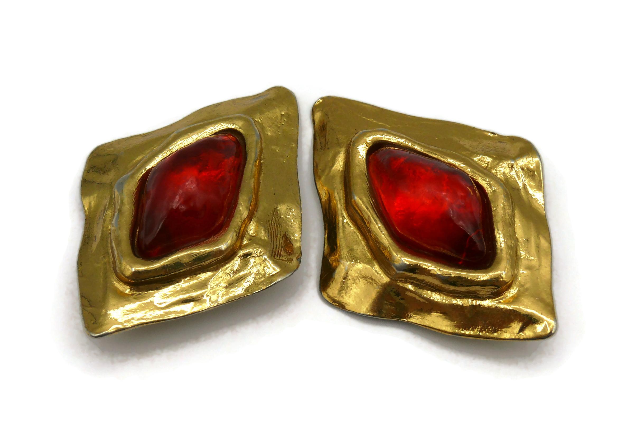YVES SAINT LAURENT YSL Vintage Gold Tone Red Resin Clip-On Earrings For Sale 1