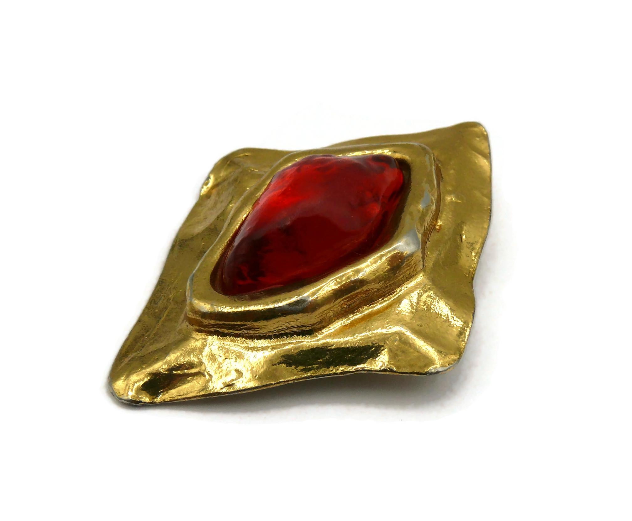 YVES SAINT LAURENT YSL Vintage Gold Tone Red Resin Clip-On Earrings For Sale 4