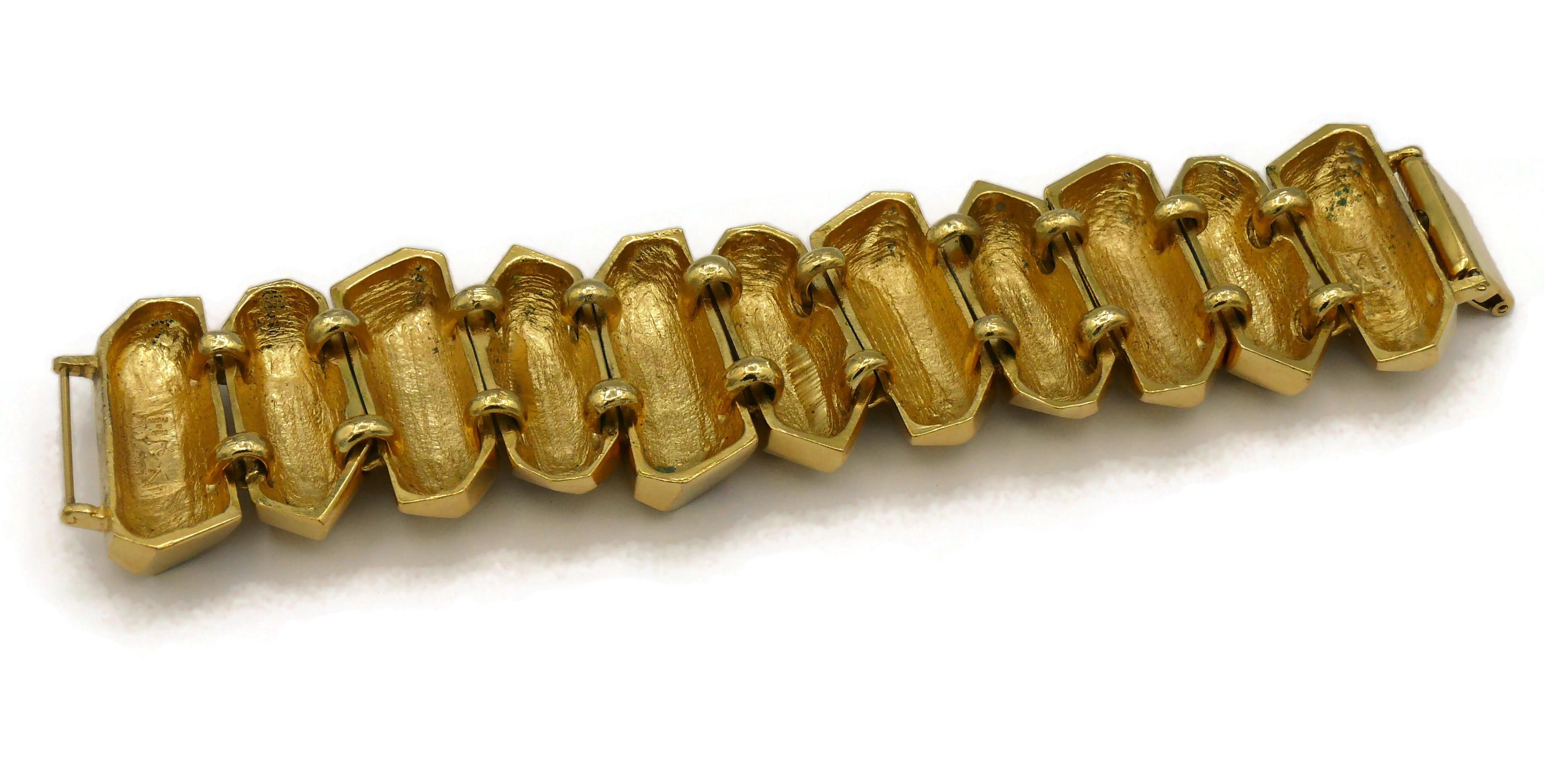 YVES SAINT LAURENT YSL Vintage Gold Tone Rock Crystal Prism Design Cuff Bracelet For Sale 7