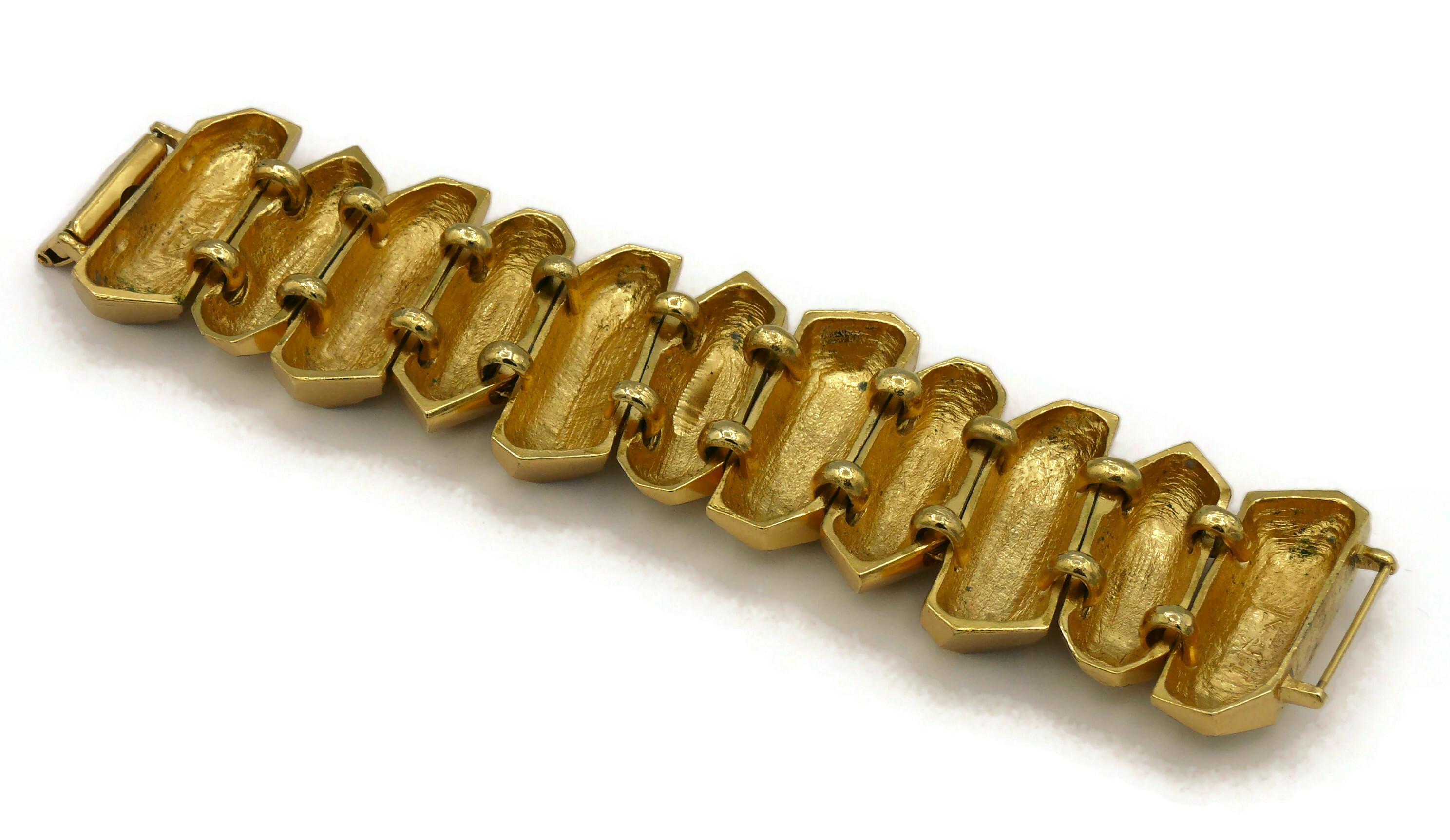 YVES SAINT LAURENT YSL Vintage Gold Tone Rock Crystal Prism Design Cuff Bracelet 8