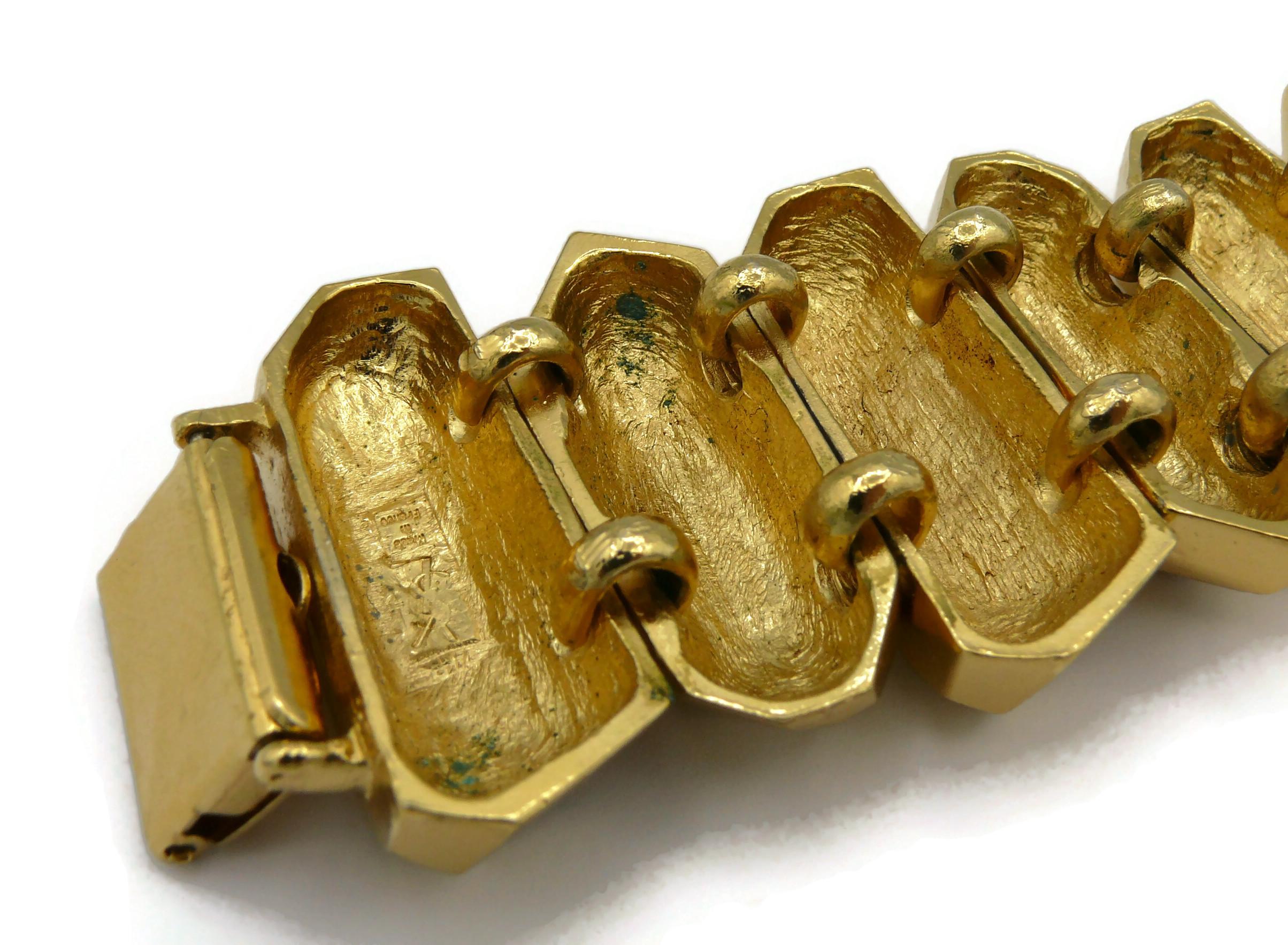 YVES SAINT LAURENT YSL Vintage Gold Tone Rock Crystal Prism Design Cuff Bracelet For Sale 10