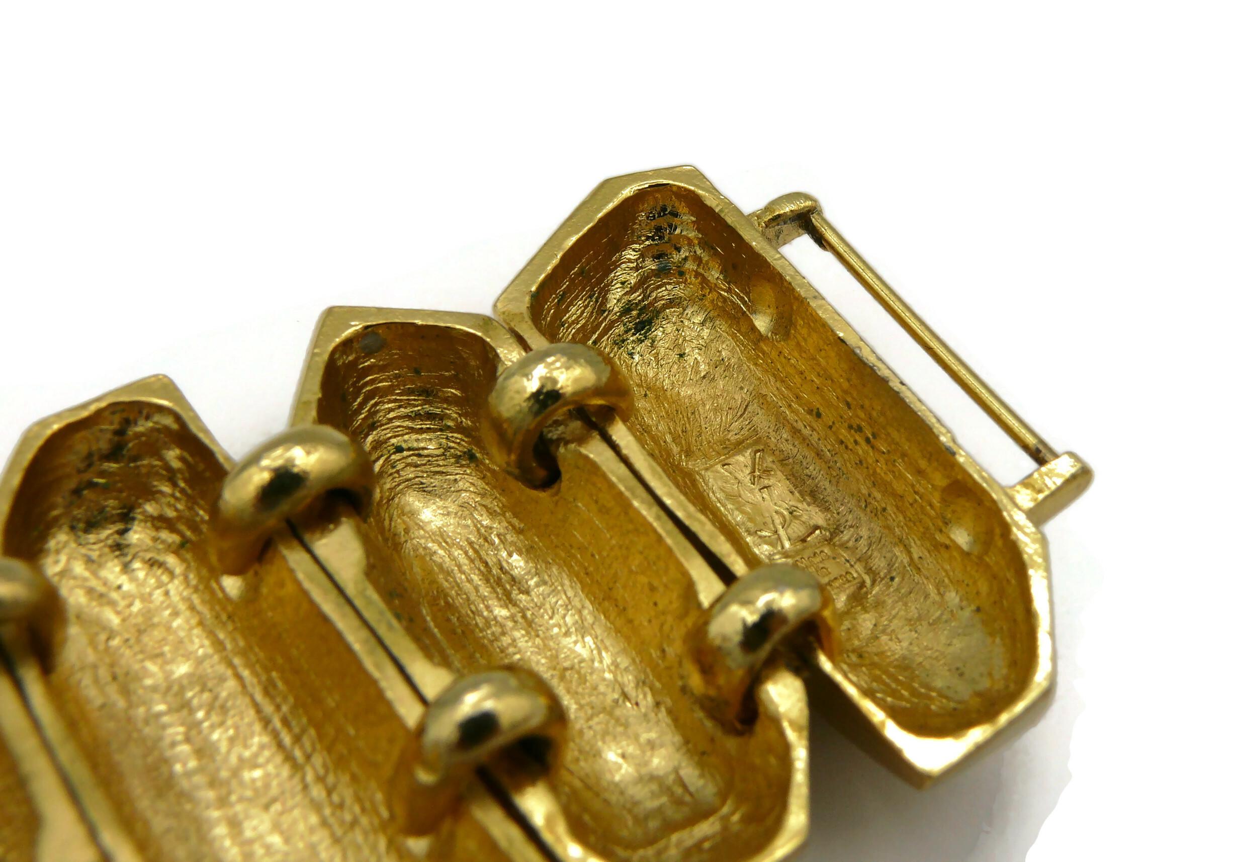 YVES SAINT LAURENT YSL Vintage Gold Tone Rock Crystal Prism Design Cuff Bracelet For Sale 12