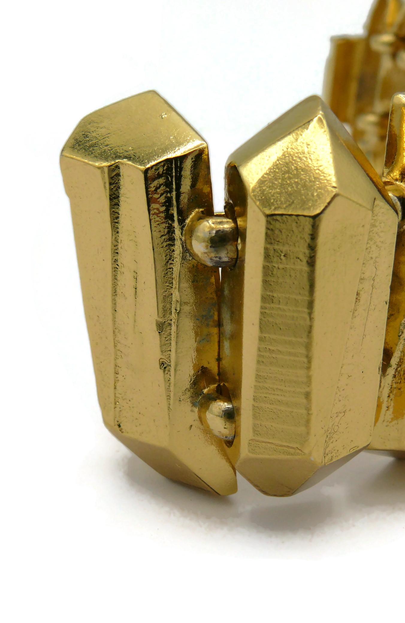 YVES SAINT LAURENT YSL Vintage Gold Tone Rock Crystal Prism Design Cuff Bracelet 15