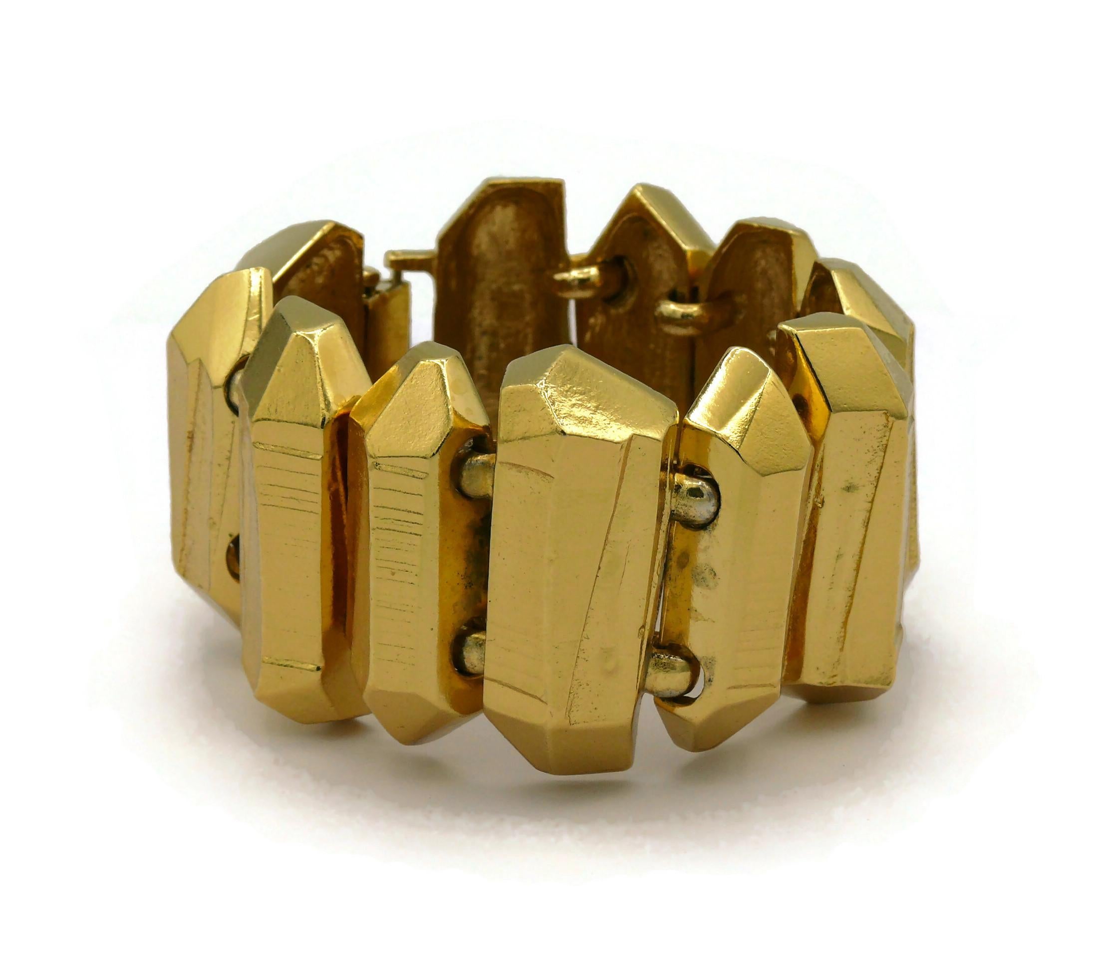 Women's YVES SAINT LAURENT YSL Vintage Gold Tone Rock Crystal Prism Design Cuff Bracelet For Sale