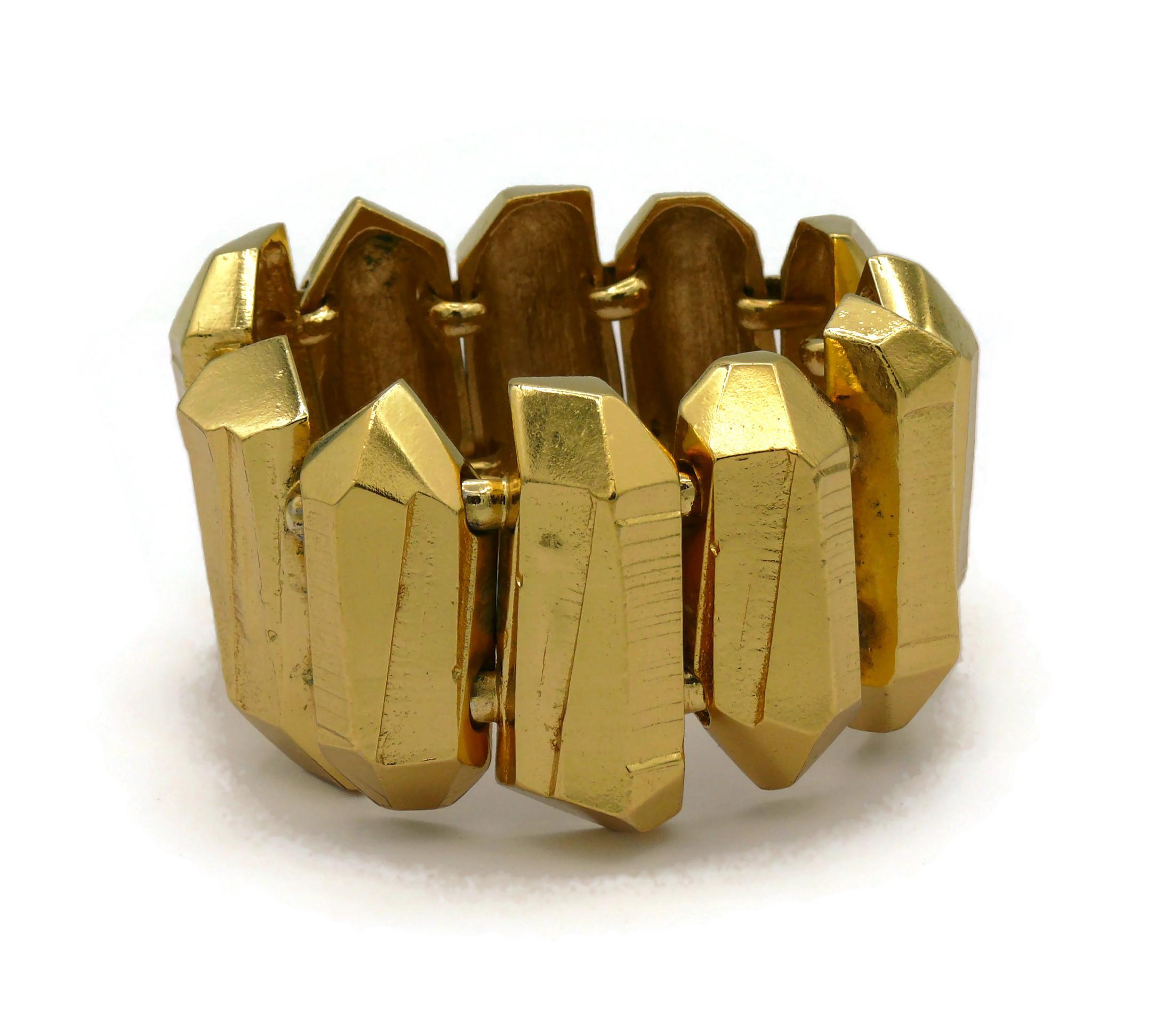 YVES SAINT LAURENT YSL Vintage Gold Tone Rock Crystal Prism Design Cuff Bracelet 1