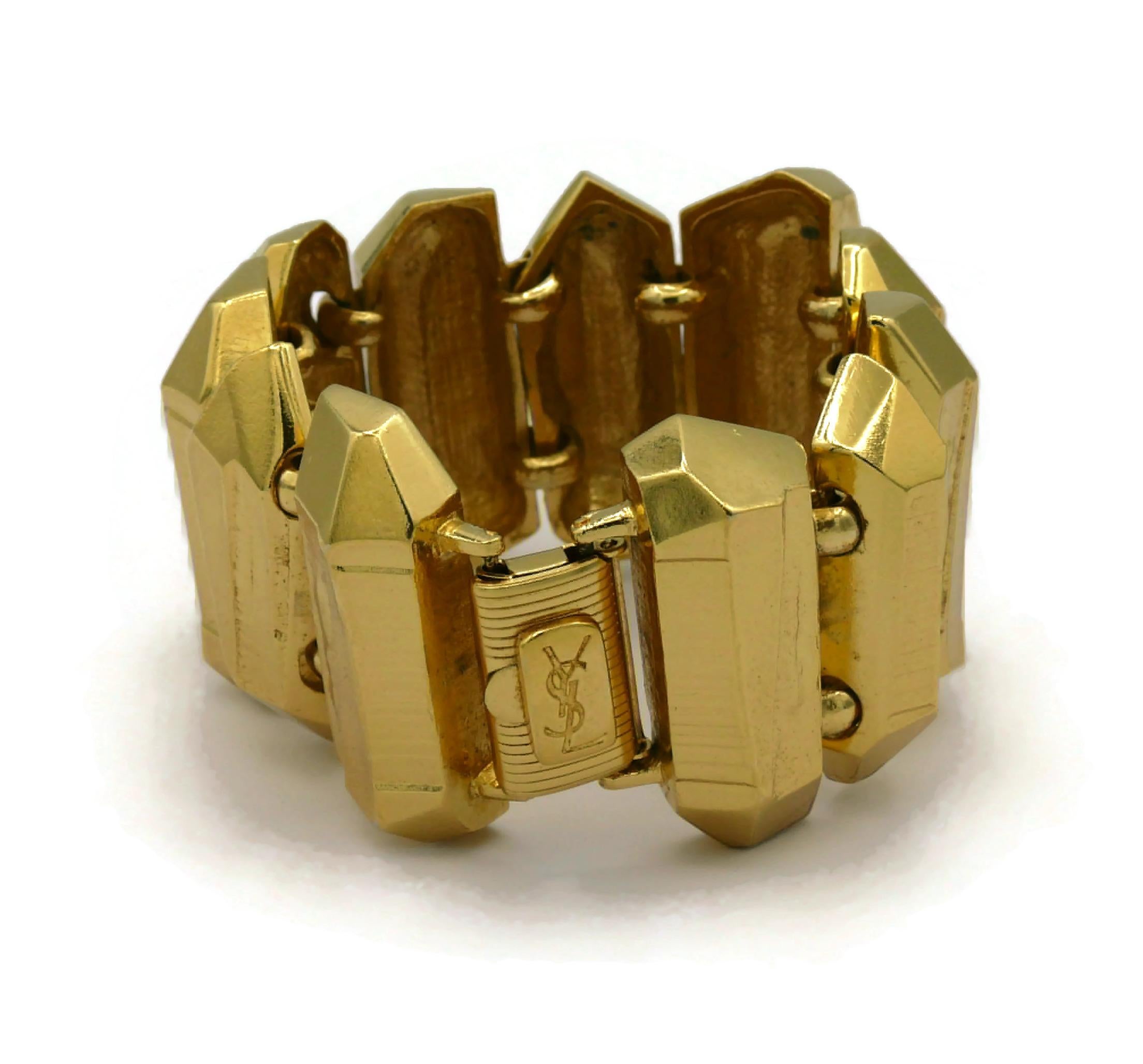 YVES SAINT LAURENT YSL Vintage Gold Tone Rock Crystal Prism Design Cuff Bracelet For Sale 2