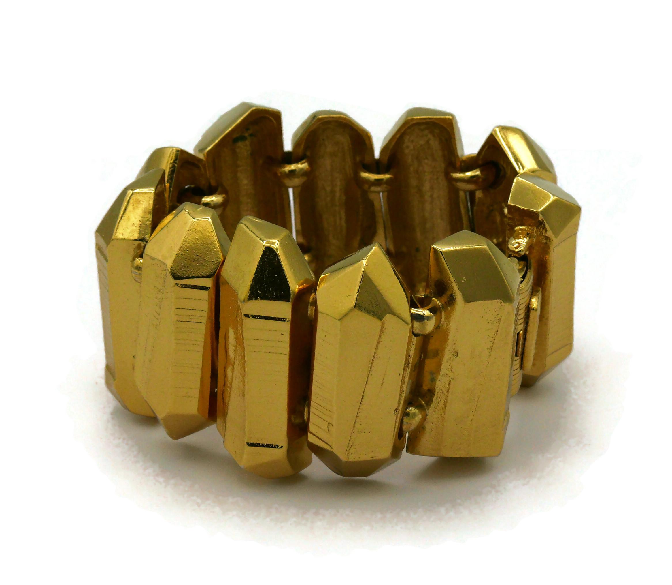 YVES SAINT LAURENT YSL Vintage Gold Tone Rock Crystal Prism Design Cuff Bracelet For Sale 3