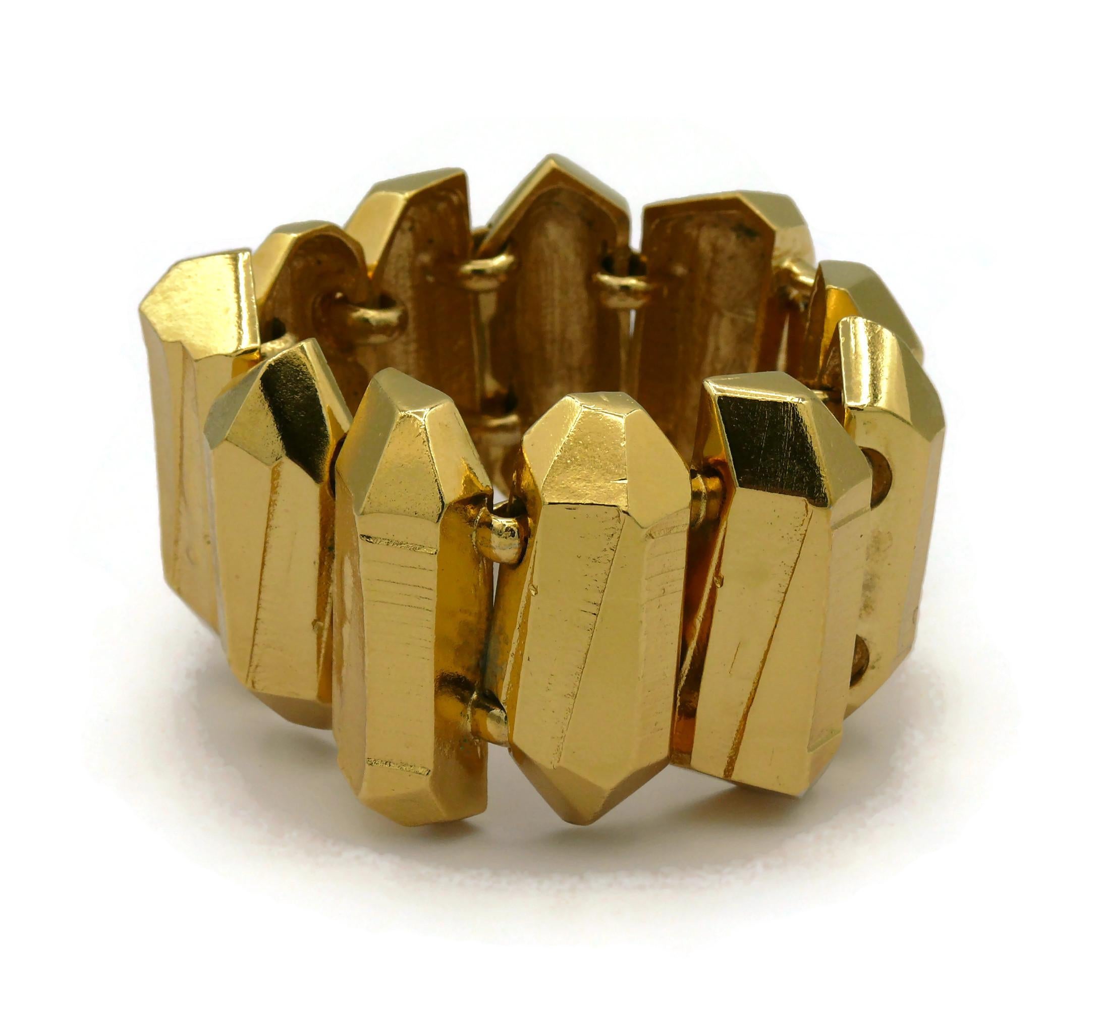 YVES SAINT LAURENT YSL Vintage Gold Tone Rock Crystal Prism Design Cuff Bracelet 4