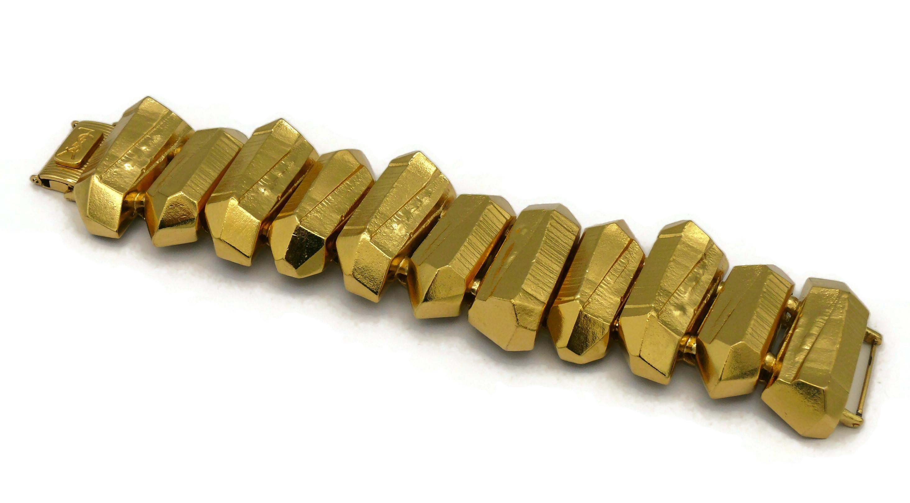 YVES SAINT LAURENT YSL Vintage Gold Tone Rock Crystal Prism Design Cuff Bracelet 6