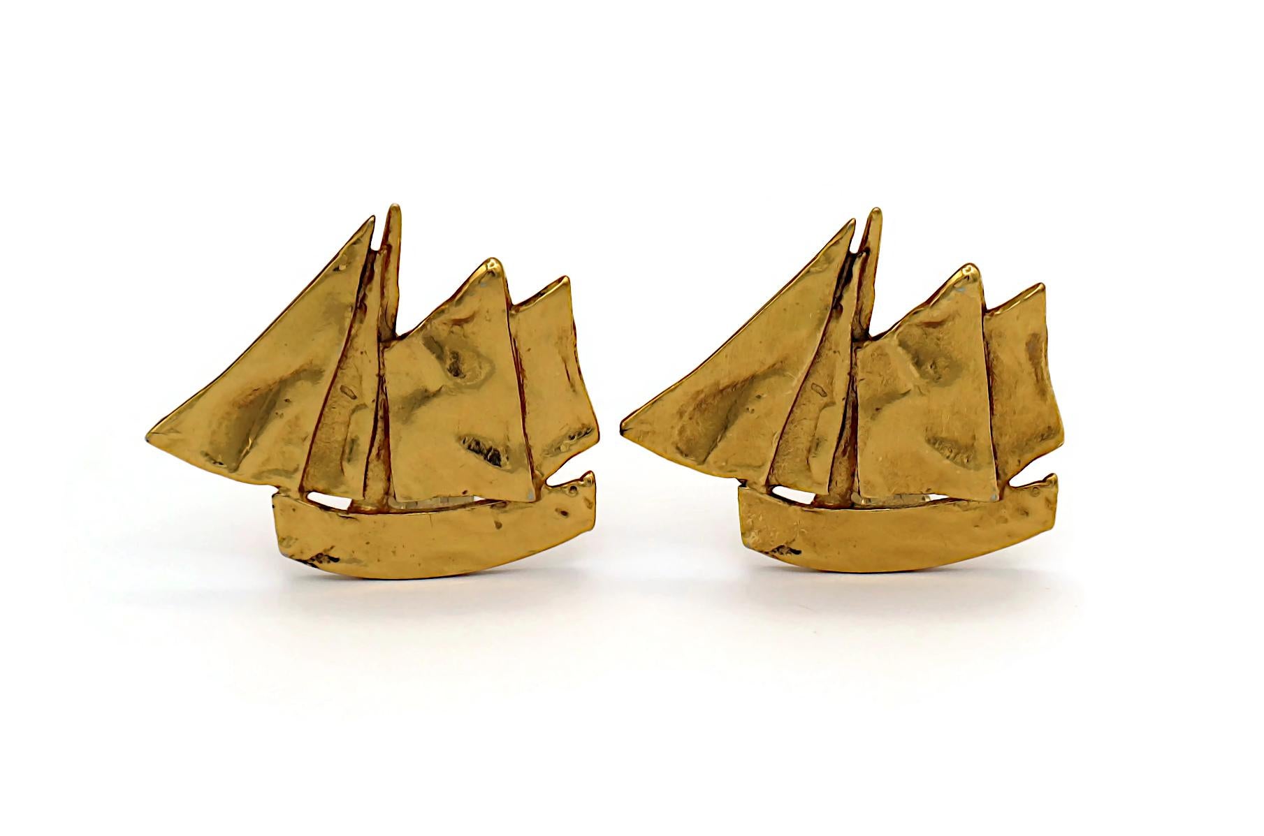 Women's YVES SAINT LAURENT YSL Vintage Gold Tone Sailboat Clip-On Earrings For Sale