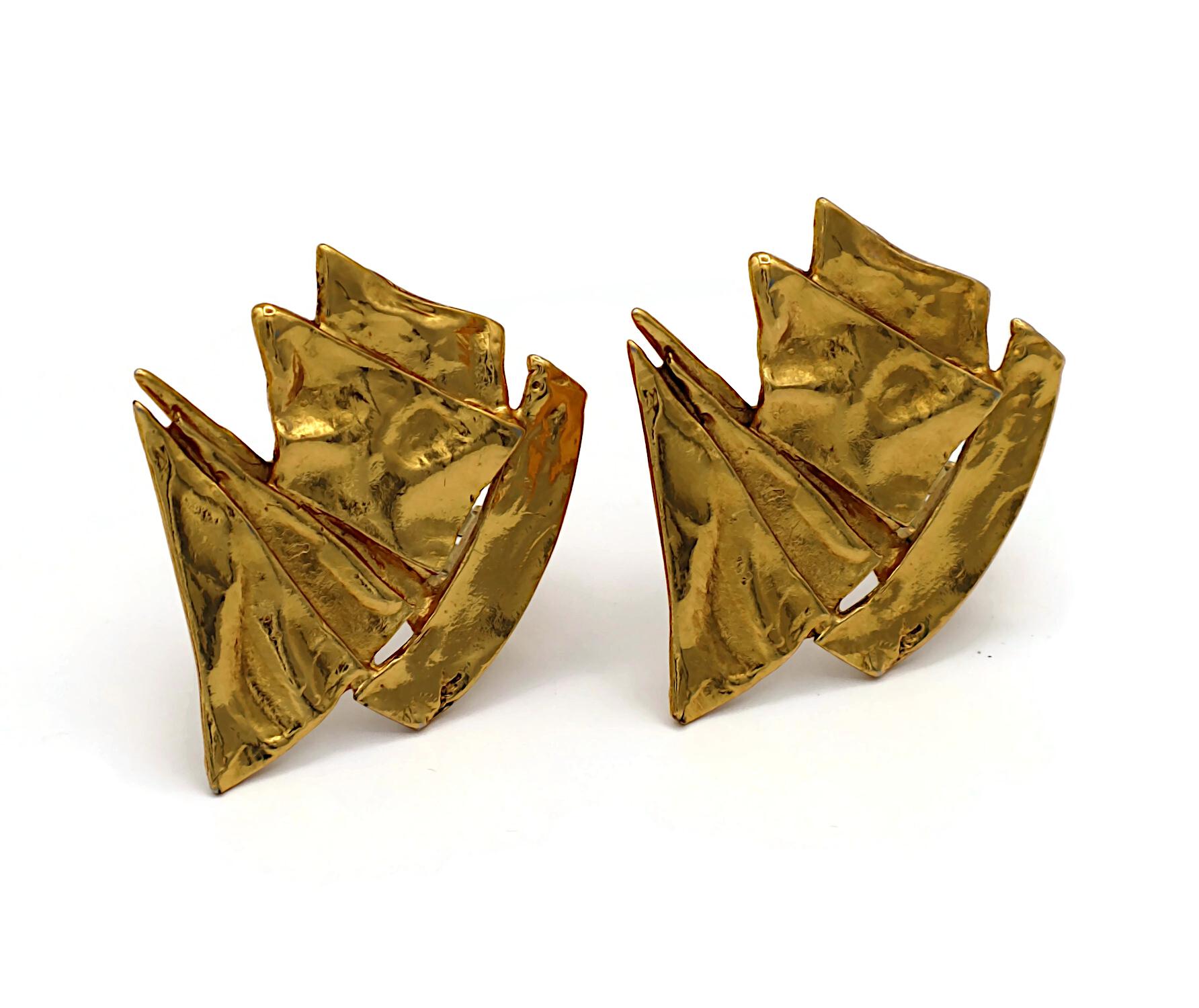 YVES SAINT LAURENT YSL Vintage Gold Tone Sailboat Clip-On Earrings For Sale 1