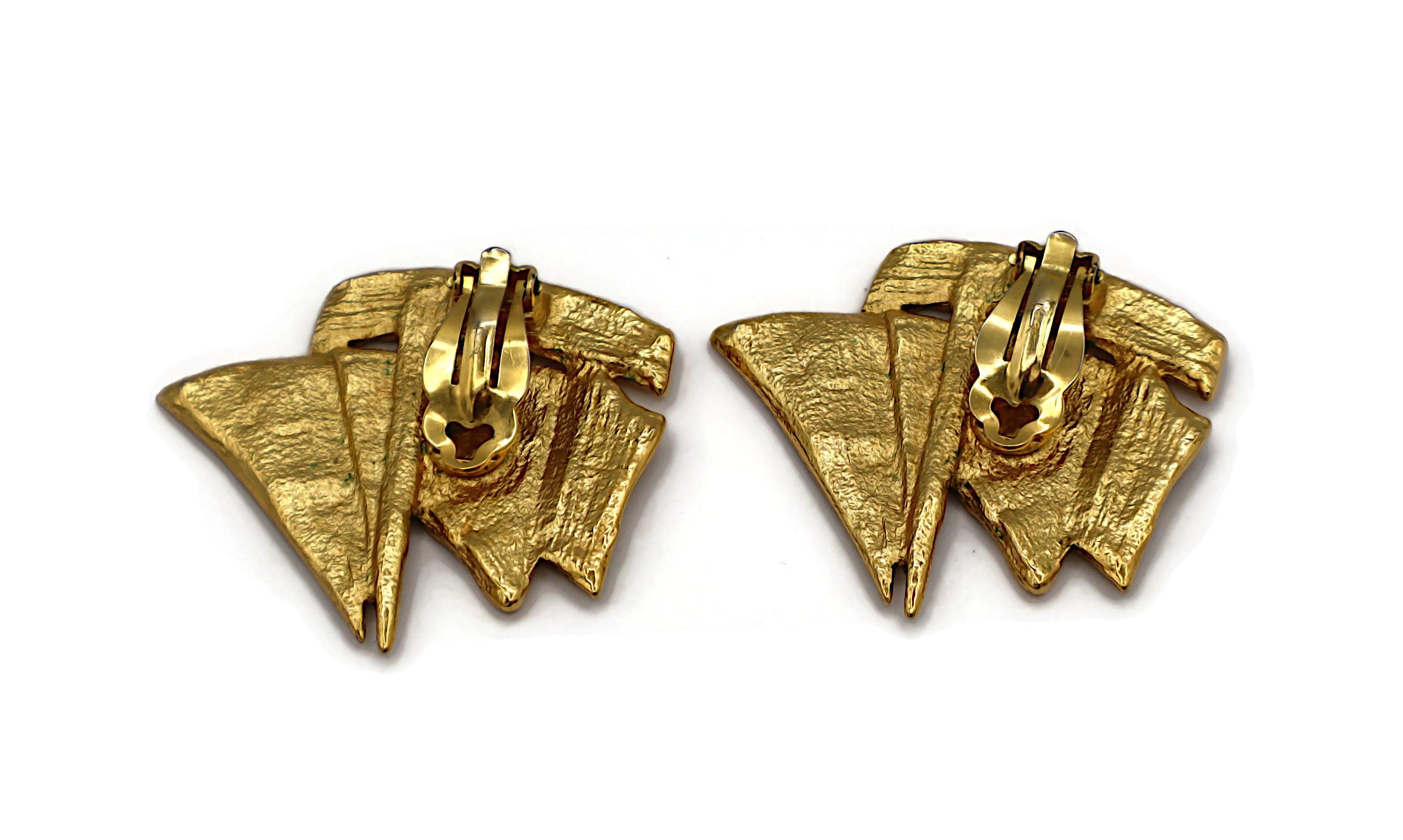 YVES SAINT LAURENT YSL Vintage Gold Tone Sailboat Clip-On Earrings For Sale 4