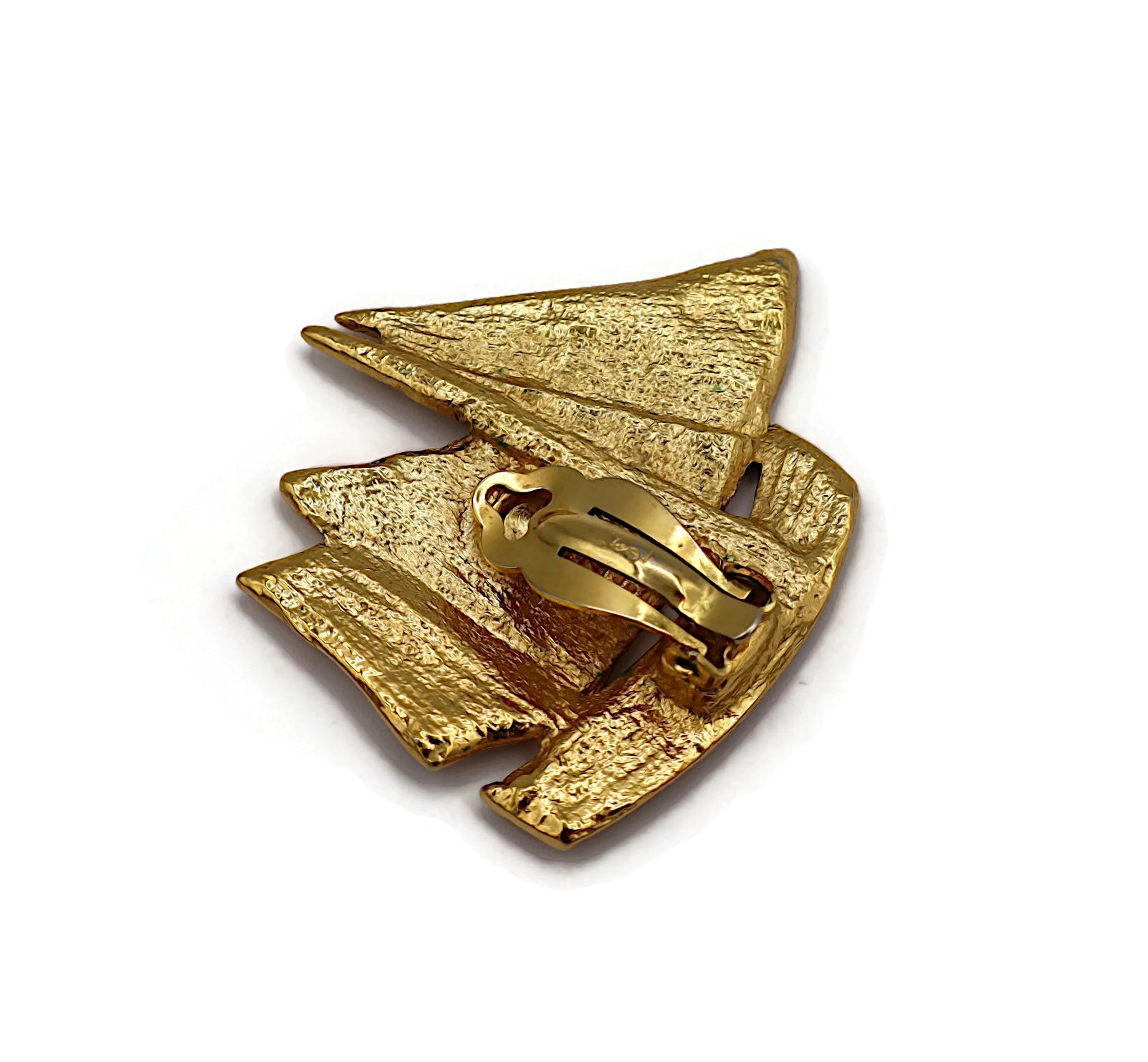 YVES SAINT LAURENT YSL Vintage Gold Tone Sailboat Clip-On Earrings For Sale 5
