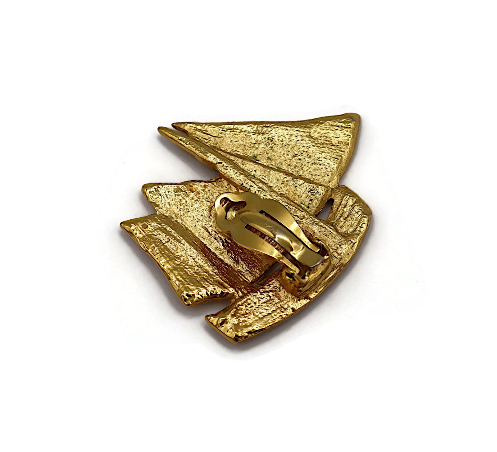 YVES SAINT LAURENT YSL Vintage Gold Tone Sailboat Clip-On Earrings For Sale 6