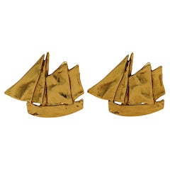 YVES SAINT LAURENT YSL Orecchini a clip con barca a vela in tonalità oro vintage