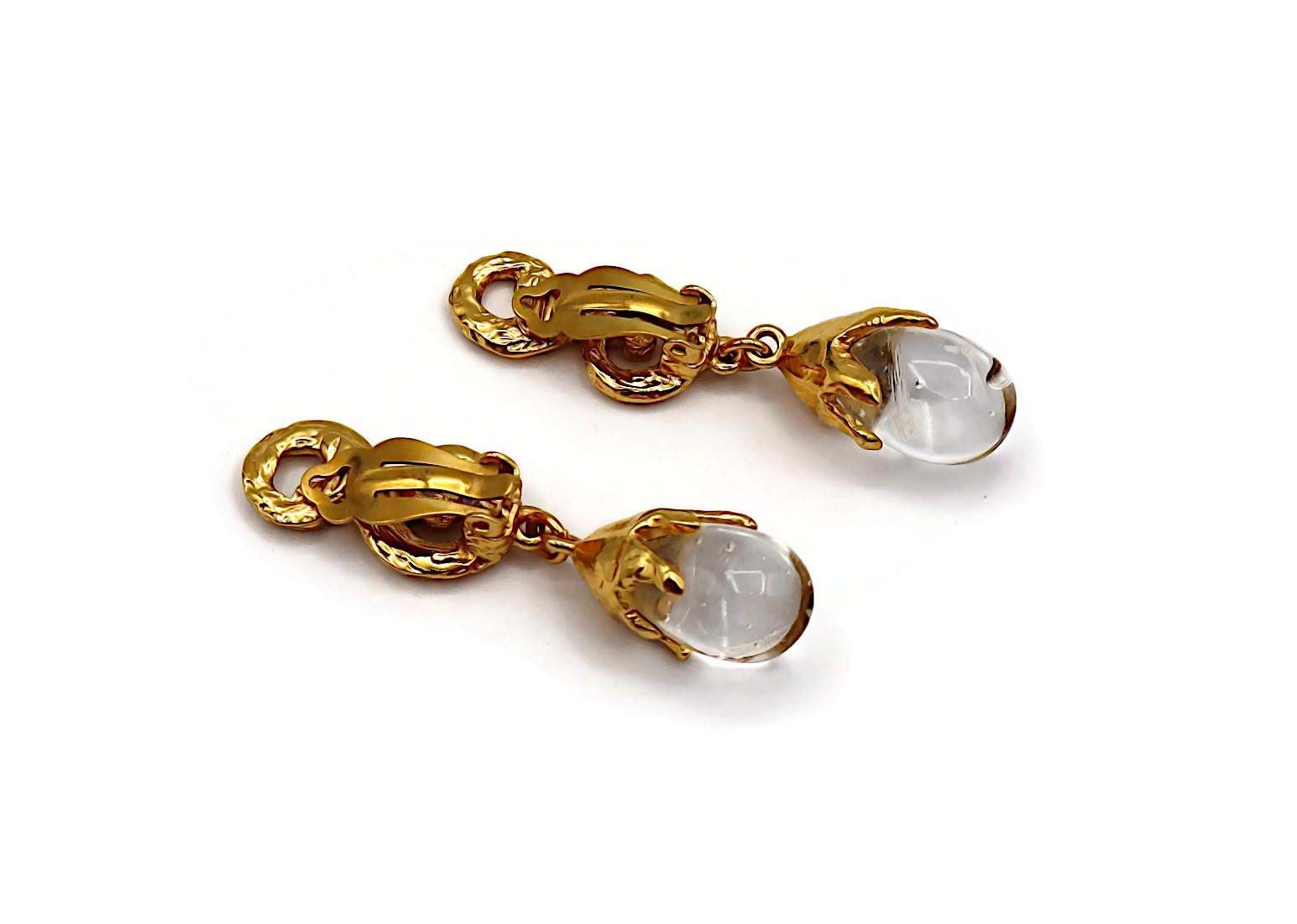 YVES SAINT LAURENT YSL Pendientes colgantes de pergamino vintage en tono dorado en venta 3