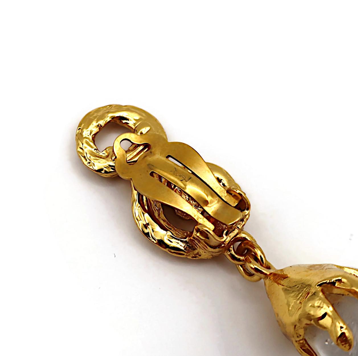 YVES SAINT LAURENT YSL Pendientes colgantes de pergamino vintage en tono dorado en venta 6