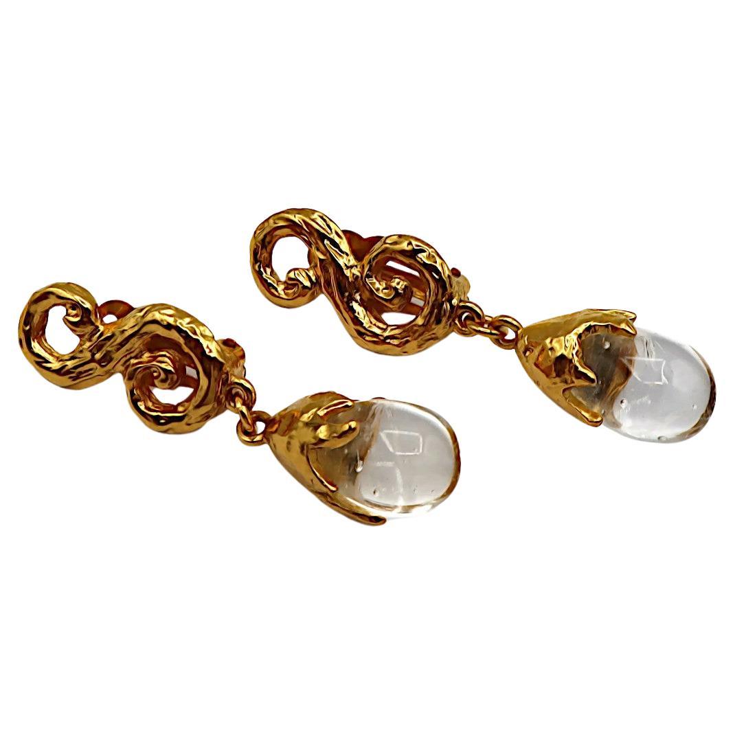 YVES SAINT LAURENT YSL Pendientes colgantes de pergamino vintage en tono dorado