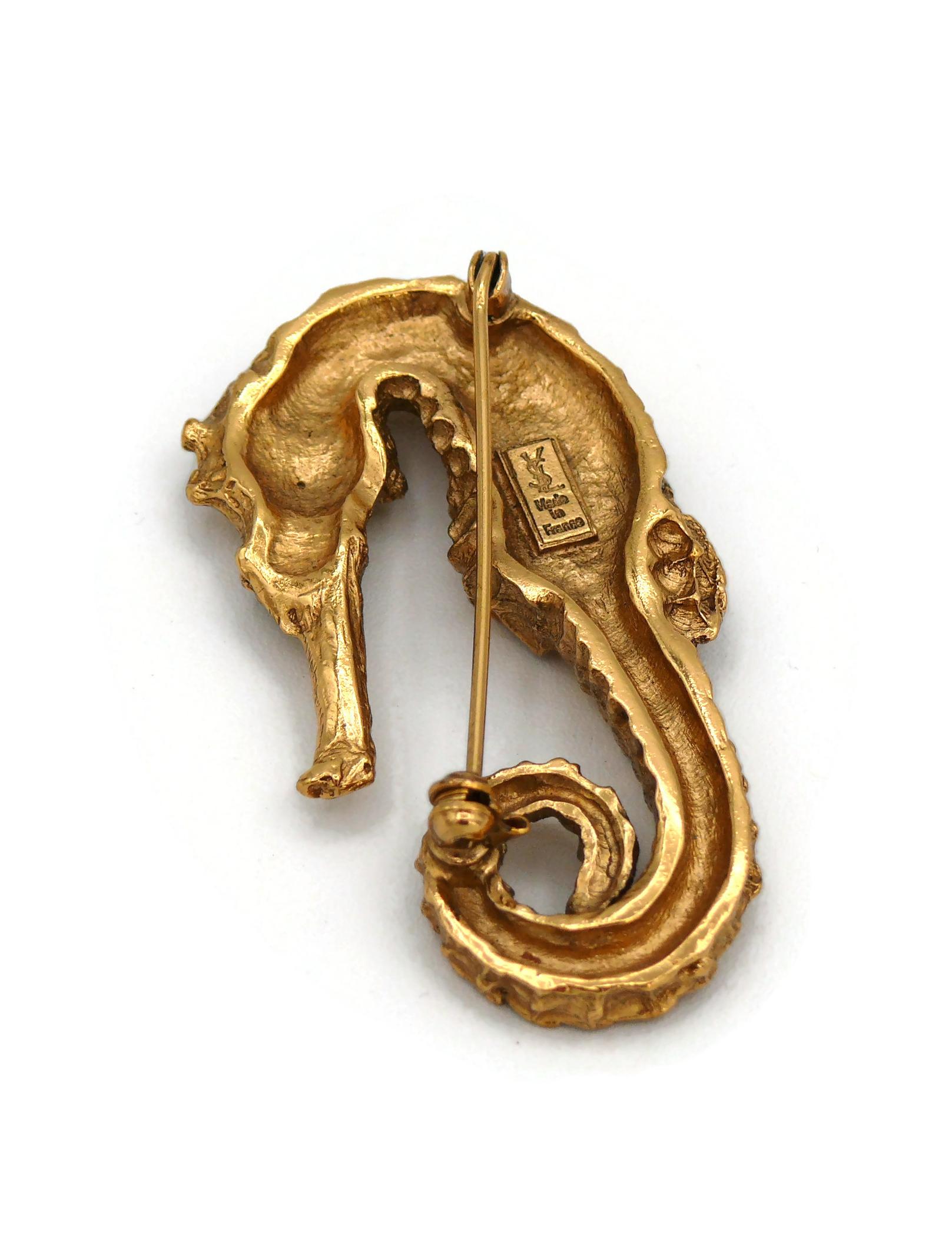 YVES SAINT LAURENT YSL Vintage Gold Tone Seahorse Brooch For Sale 2