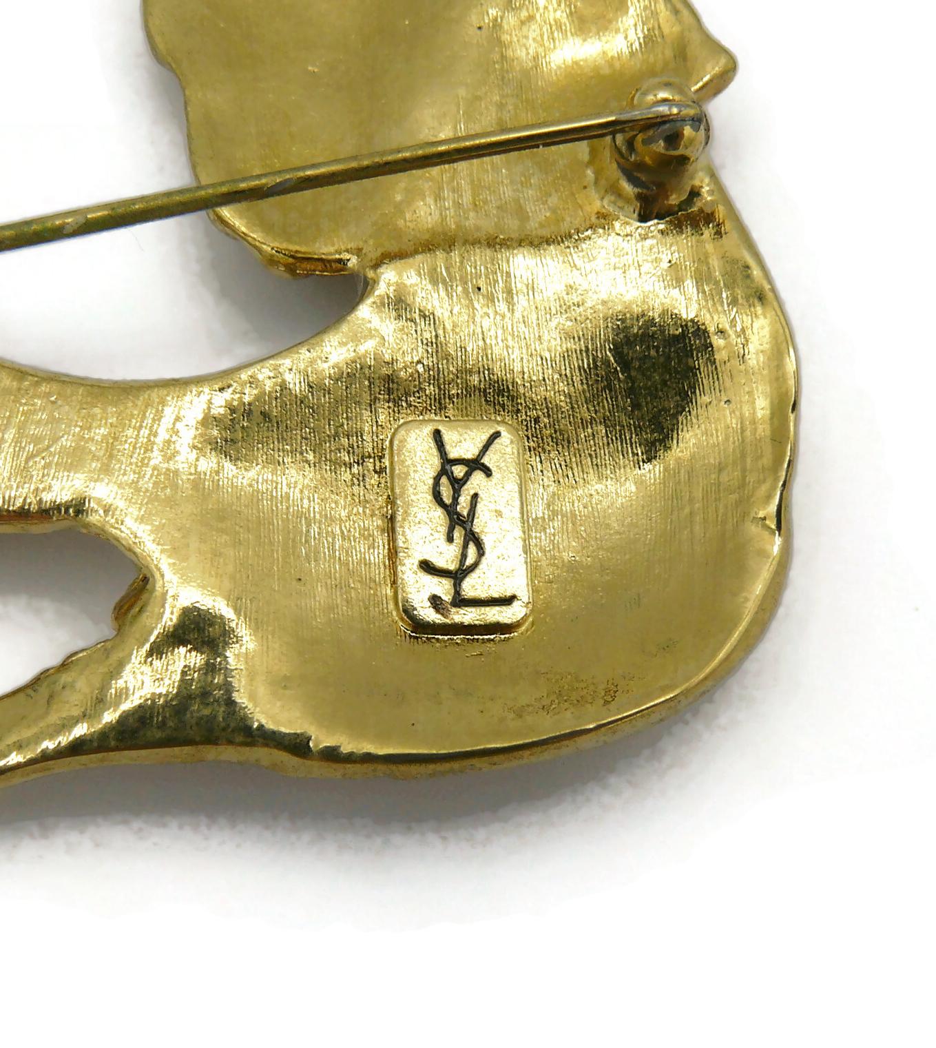 YVES SAINT LAURENT YSL Vintage Gold Tone Textured Bird Motif Brooch For Sale 4